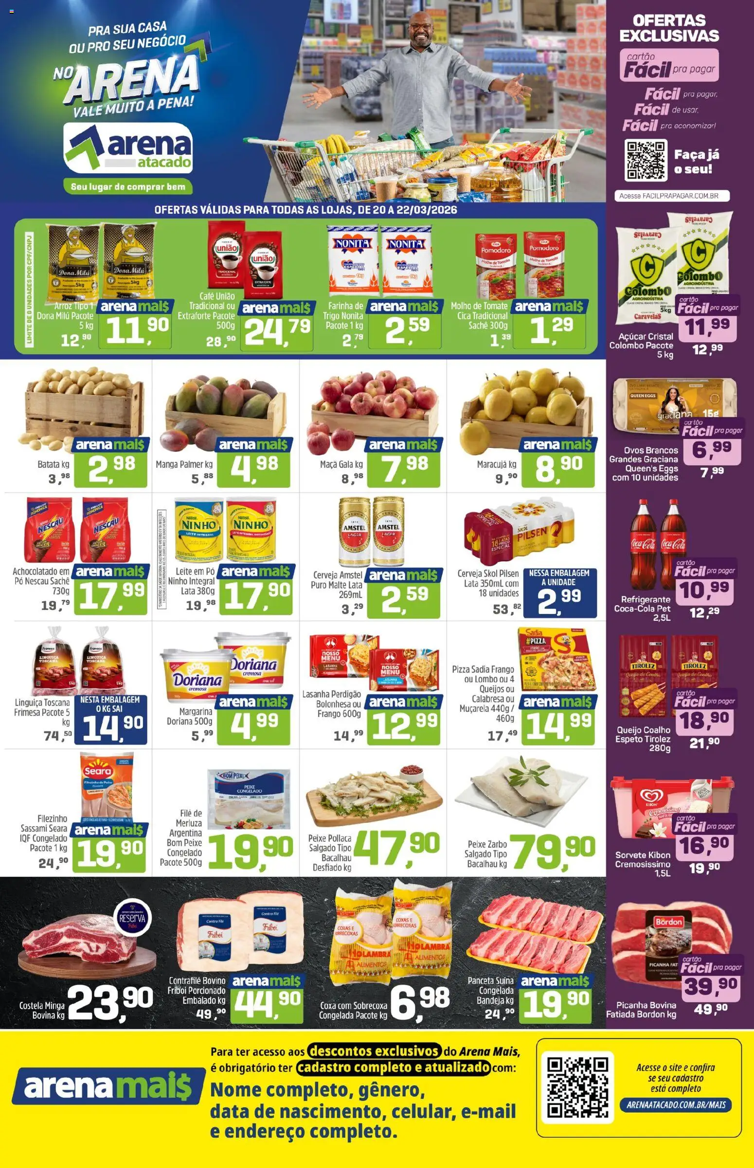Arena Atacado Folheto - válido de 20.03.2026 | Página: 1 | Produtos: Contra filé, Lombo, Bandeja, Açúcar