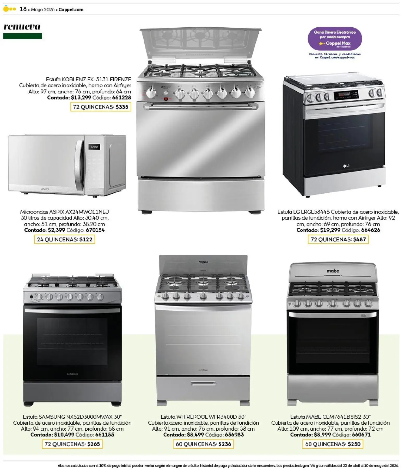 Nuevas ofertas de Coppel válidas en toda la República Mexicana desde el 25.04.2026. ¡Encuentra las mejores ofertas en Coppel catálogo Claro que la vas a querer! | Página: 18 | Productos: Horno, Microondas, Té