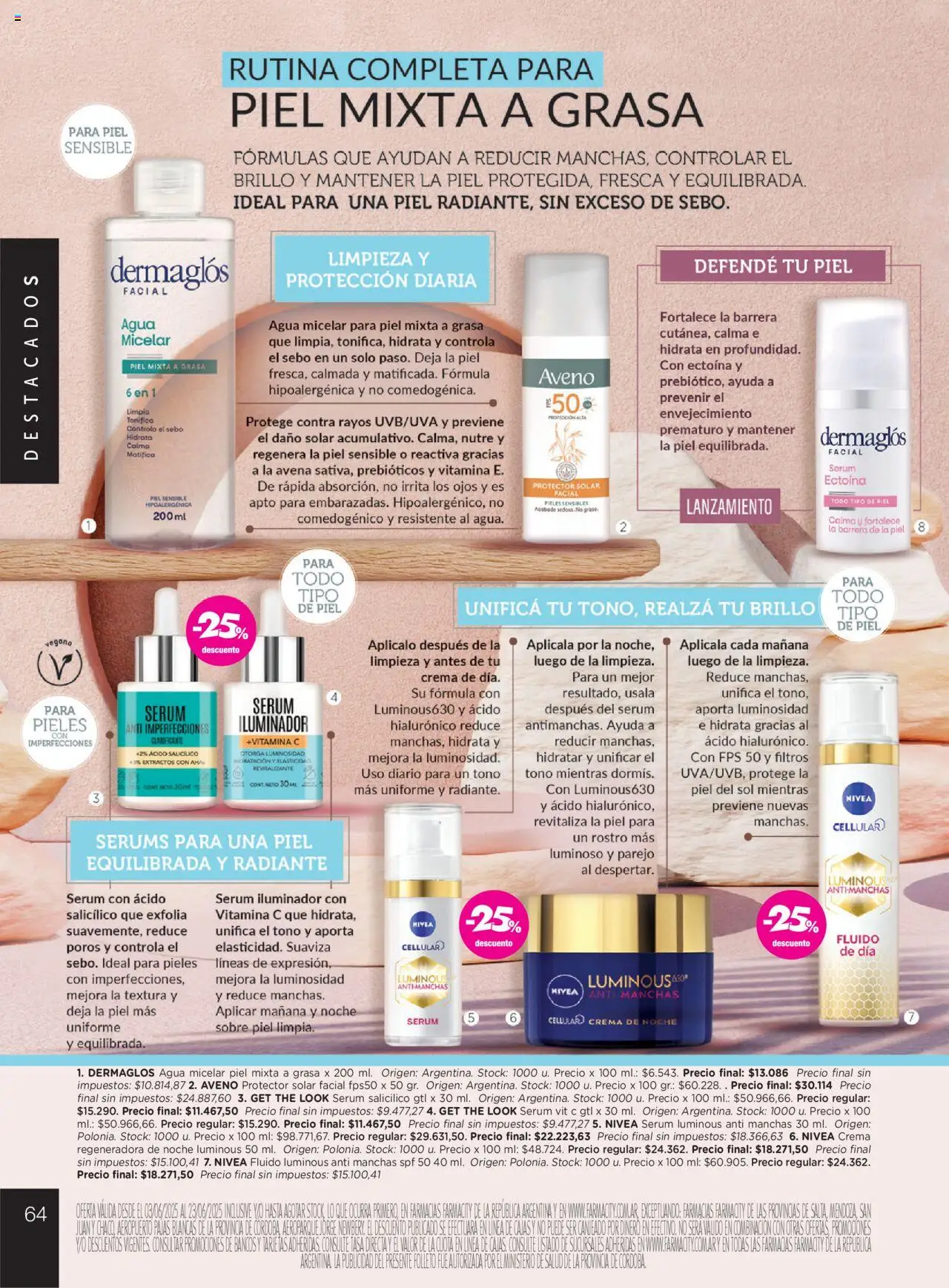 Farmacity catálogo │ válido desde el 03.06.2025 | Página: 64 | Productos: Iluminador, Protector solar, Agua, Radiante