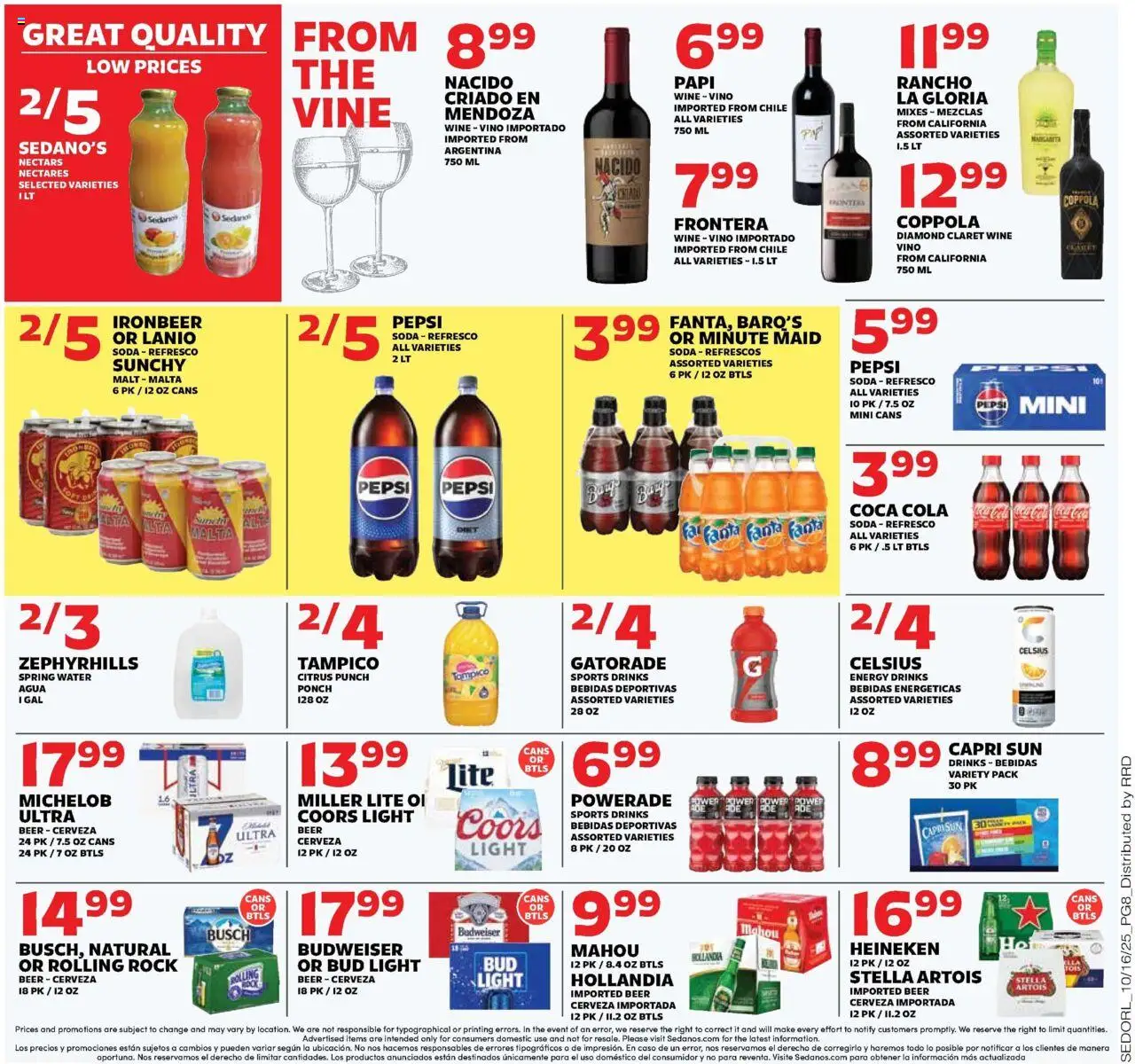 Sedano's - Current Ad - FL - valid from 15.10.2025 | Page: 8 | Products: Wine, Beer, Water