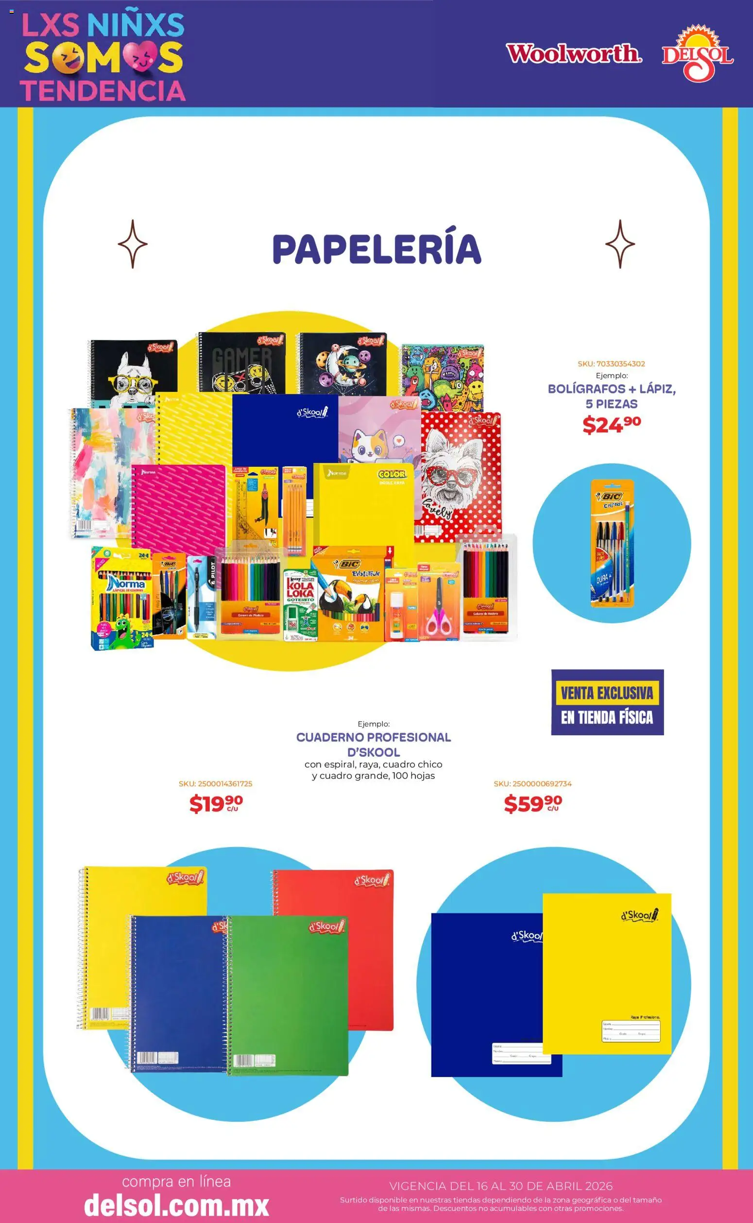 Nuevas ofertas de Del Sol y Woolworth válidas en toda la República Mexicana desde el 16.04.2026. ¡Encuentra las mejores ofertas en Del Sol y Woolworth katalog Día del Niño 2026! | Página: 29 | Productos: Cuadro, Cuaderno