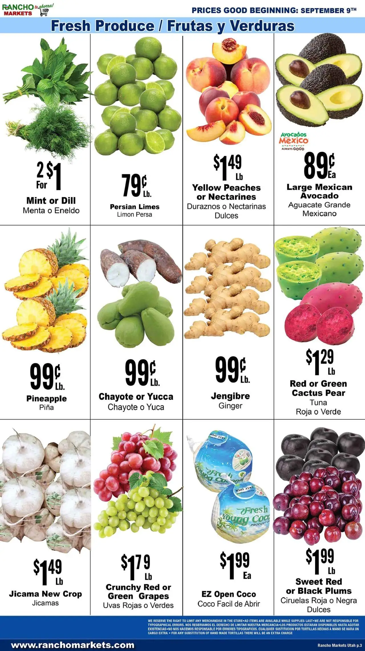 Rancho Markets Weekly Ad - valid from 09.09.2025 | Page: 3 | Products: Ginger, Pineapple, Grapes, Dill