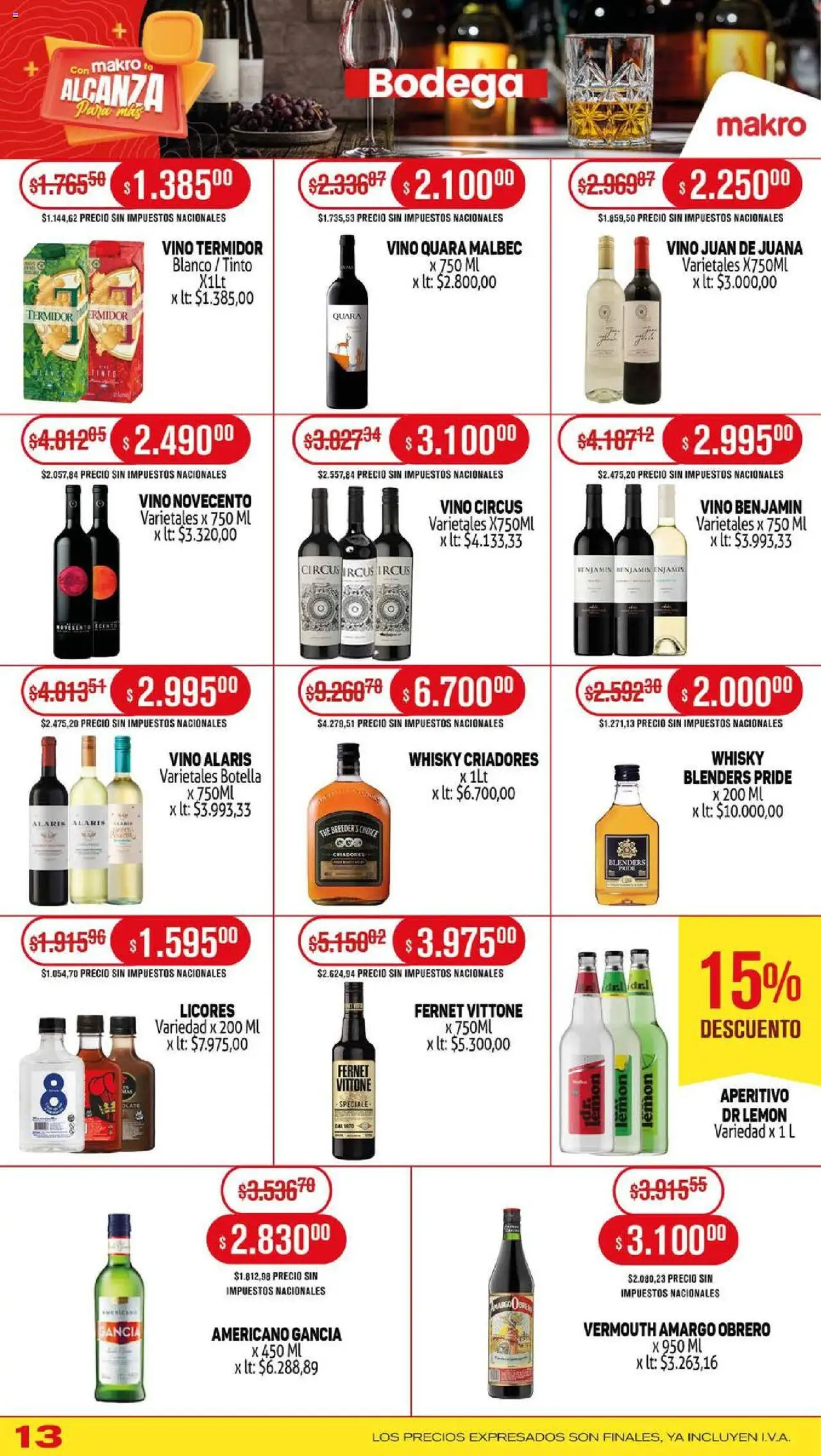 Makro ofertas │ válido desde el 07.08.2025 | Página: 13 | Productos: Whisky, Botella, Fernet, Vino