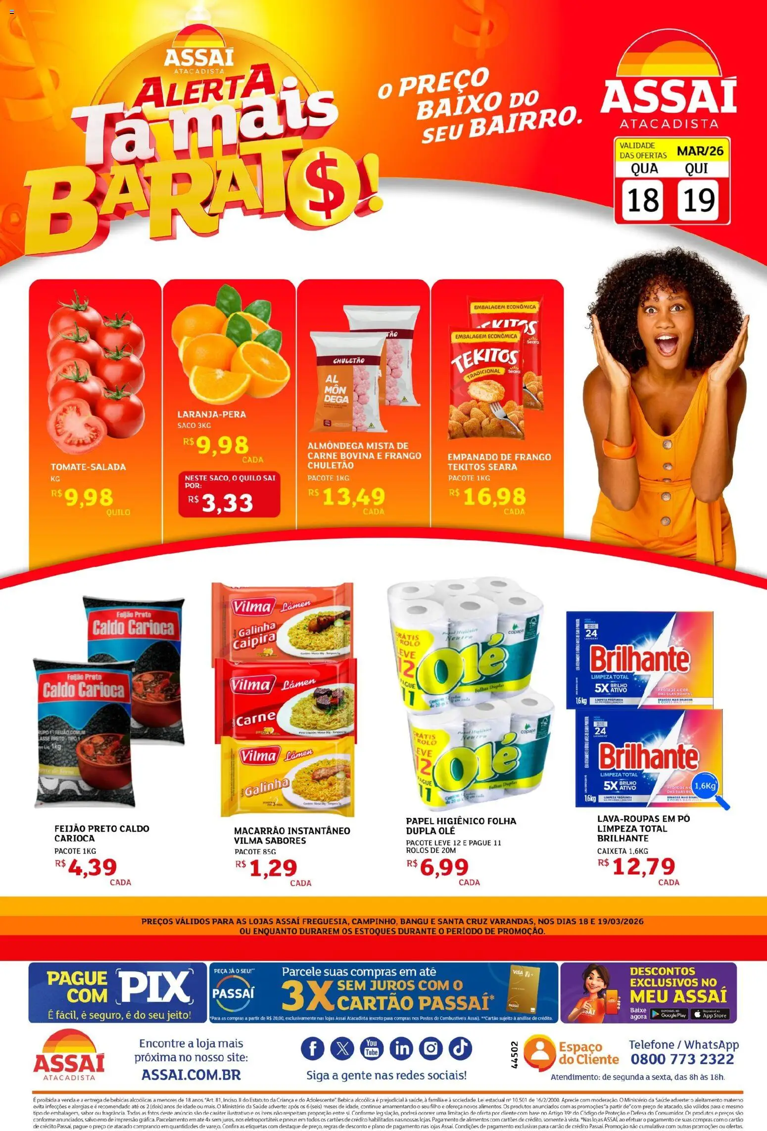 Assaí Atacadista Folheto - válido de 18.03.2026 | Página: 1 | Produtos: Rolo, Macarrão, Carne, Macarrão instantâneo