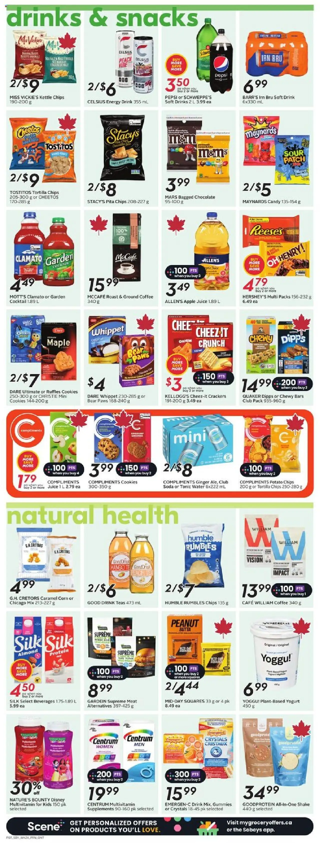 Sobeys flyer valid from 09.10.2025 | Page: 10 | Products: Tea, Chips, Cookies, Yogurt