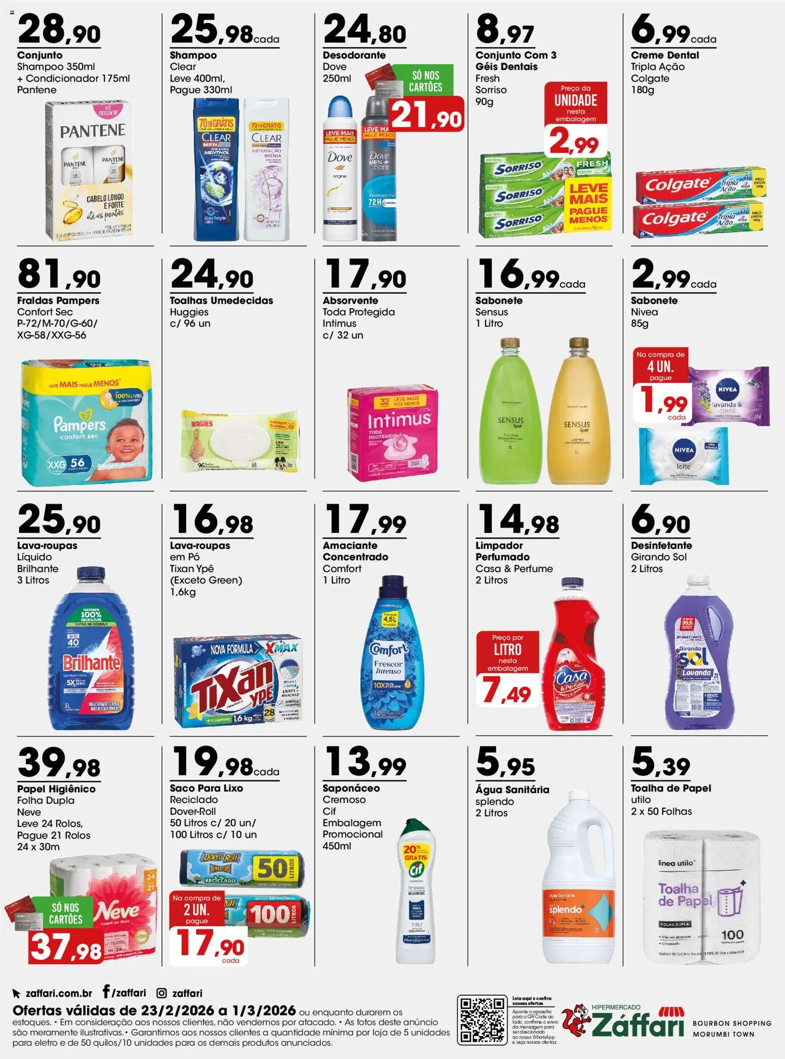 Zaffari Folheto - válido de 23.02.2026 | Página: 4 | Produtos: Saco para lixo, Pampers, Creme, Desinfetante