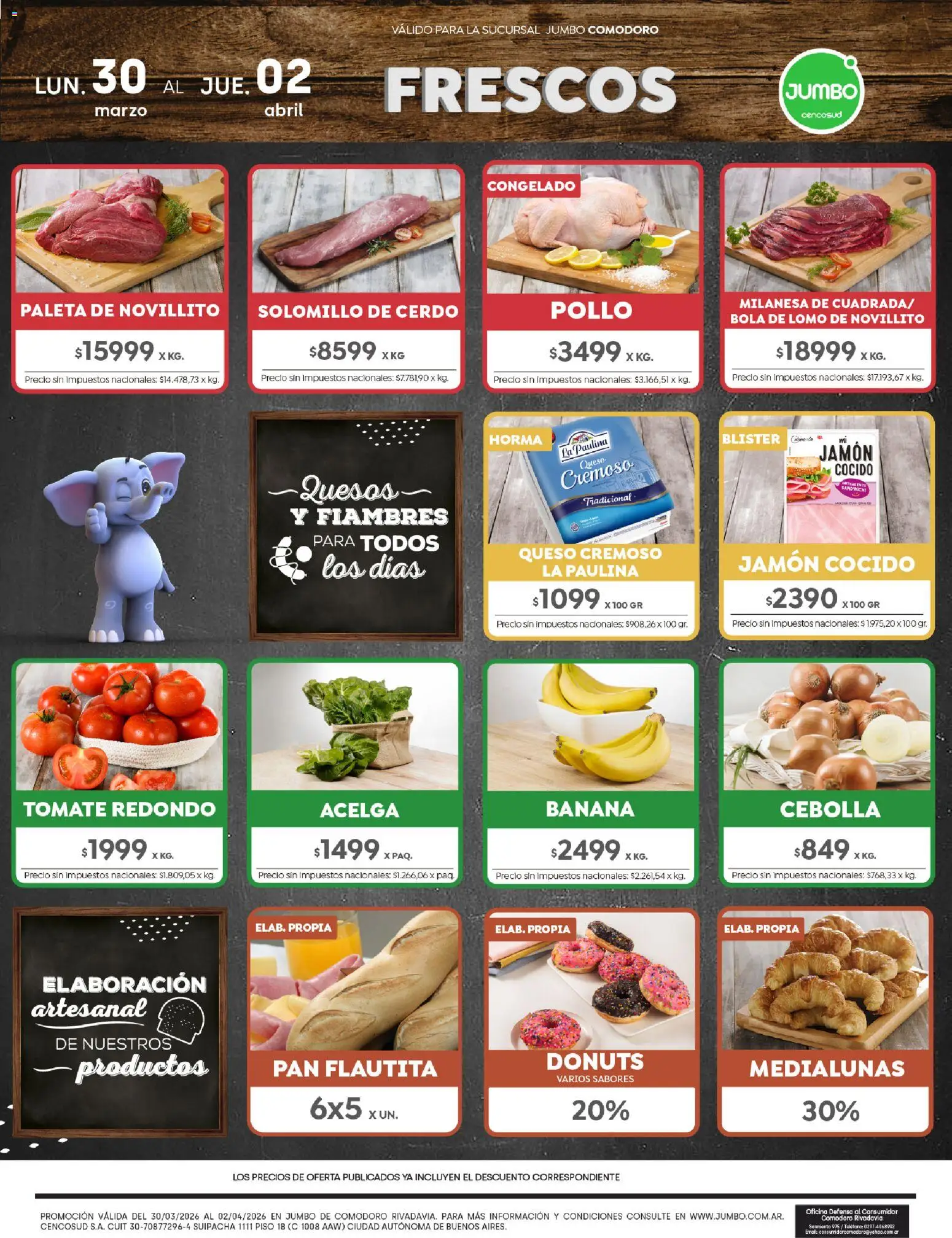Jumbo - Ofertas | Comodoro │ válido desde el 30.03.2026 | Página: 1 | Productos: Acelga, Milanesa, Paleta, Tomate