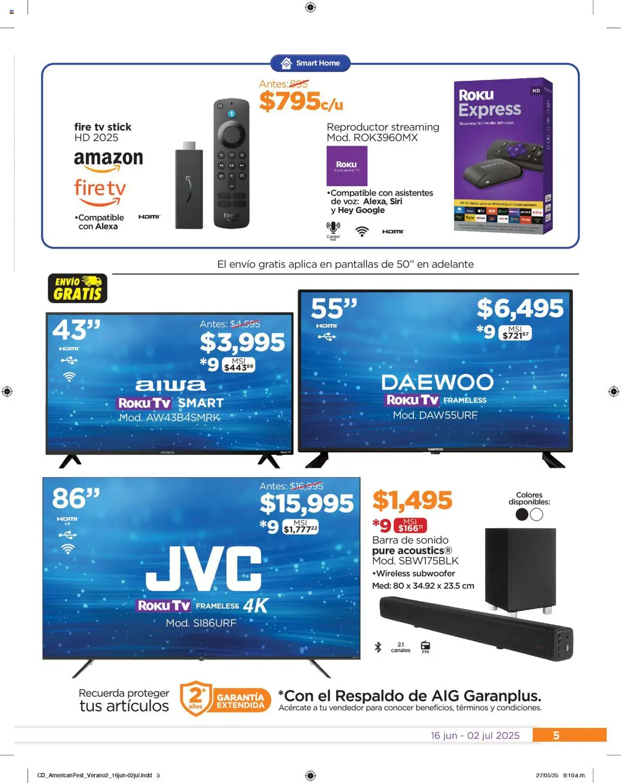 Nuevas ofertas de Chedraui válidas en toda la República Mexicana desde el 16.06.2025. ¡Encuentra las mejores ofertas en Chedraui folleto! | Página: 5 | Productos: Pantallas, Reproductor, Barra, Televisión