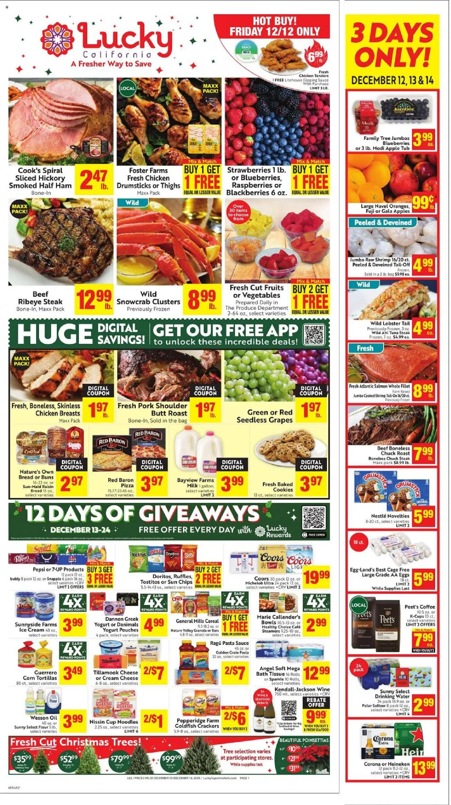 Lucky Supermarkets Weekly - CA - valid from 10.12.2025 | Page: 1 | Products: Bath, Yogurt, Bread, Strawberries