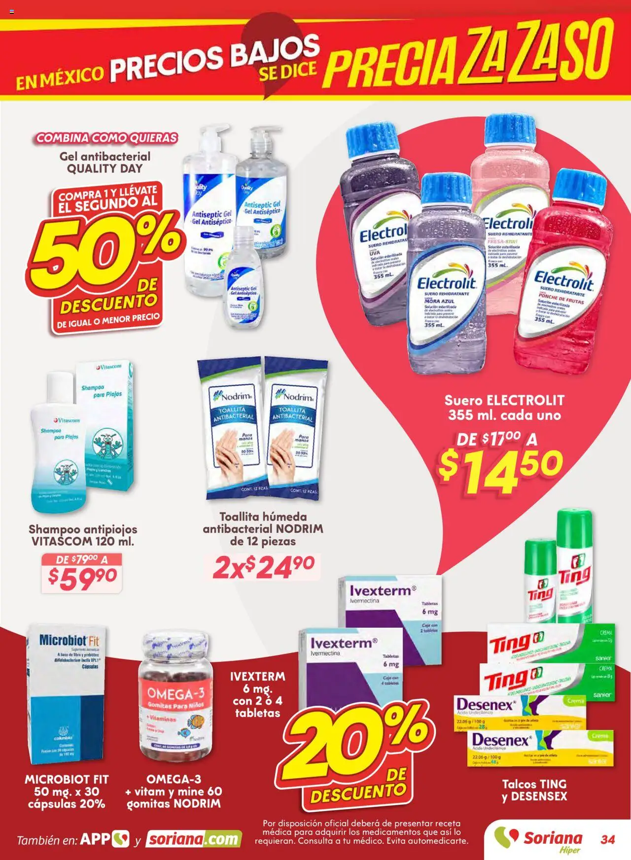 Nuevas ofertas de Soriana válidas en toda la República Mexicana desde el 14.08.2025. ¡Encuentra las mejores ofertas en Soriana - Preciazazaso Híper: Valle de México! | Página: 34 | Productos: Crema, Vitaminas, Caja, Gomitas