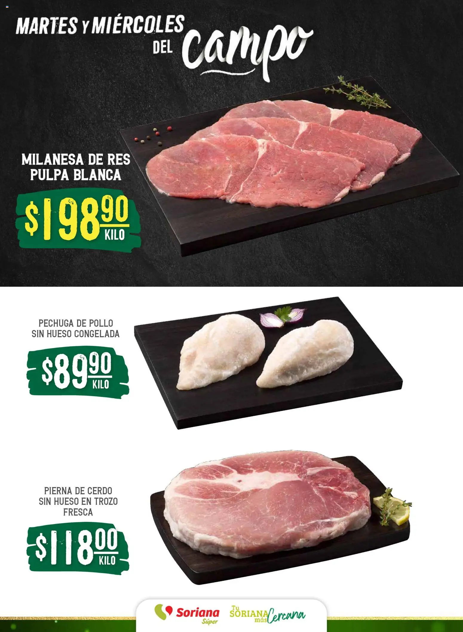 Nuevas ofertas de Soriana válidas en toda la República Mexicana desde el 09.12.2025. ¡Encuentra las mejores ofertas en Soriana - Martes y Miércoles del Campo Súper: Ver, Tab, Chis, Camp, Yuc y Q. Roo! | Página: 4 | Productos: Pollo, Milanesa, Cerdo, Res