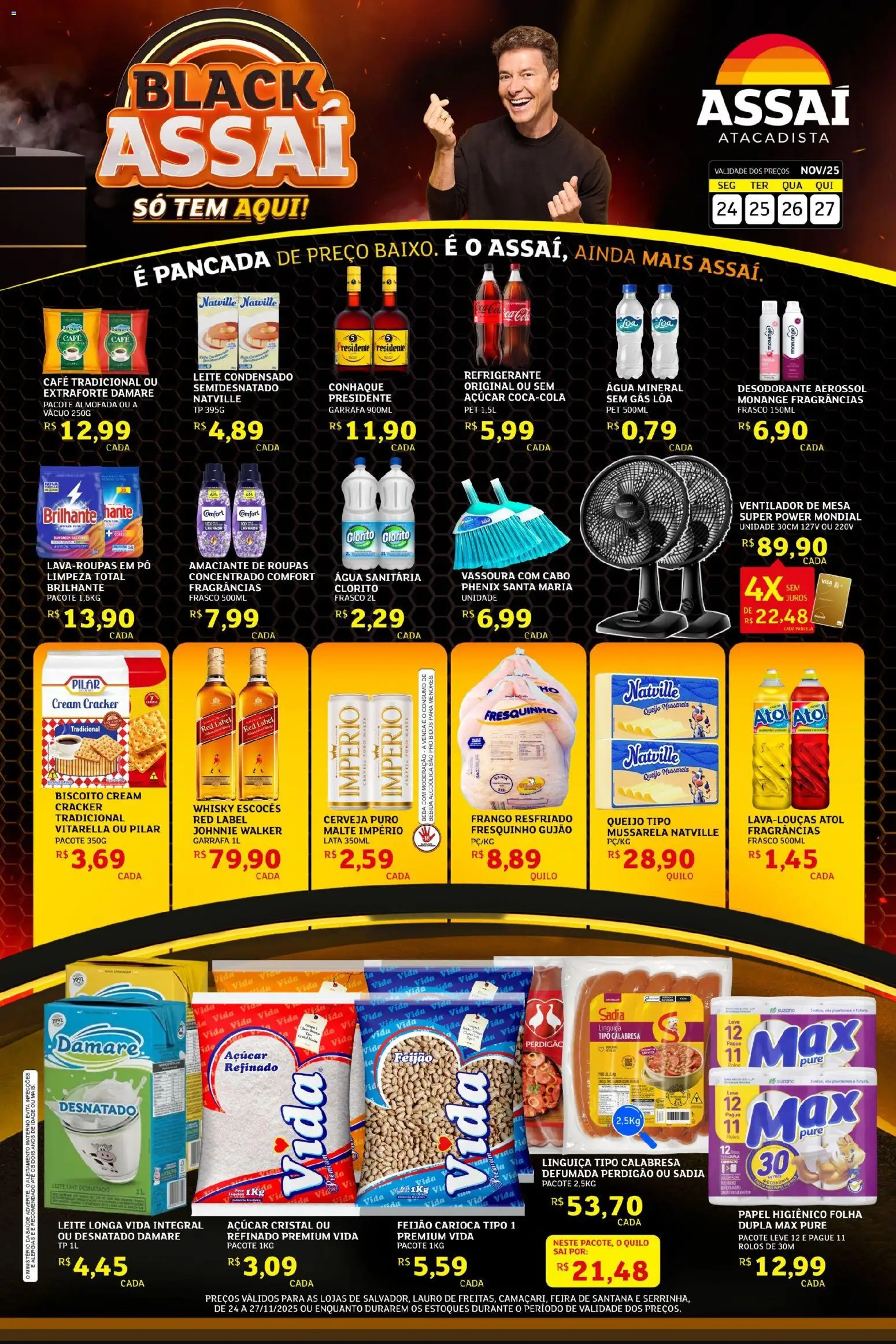 Assaí Atacadista Folheto - válido de 24.11.2025 | Página: 1 | Produtos: Biscoito, Almofada, Linguiça, Água mineral