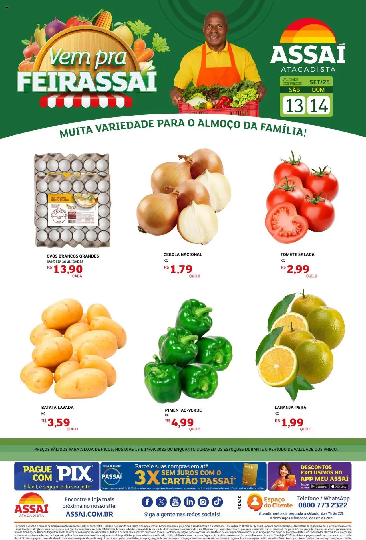 Assaí Atacadista Folheto - válido de 13.09.2025 | Página: 1 | Produtos: Cebola, Ovos, Salada, Bebida