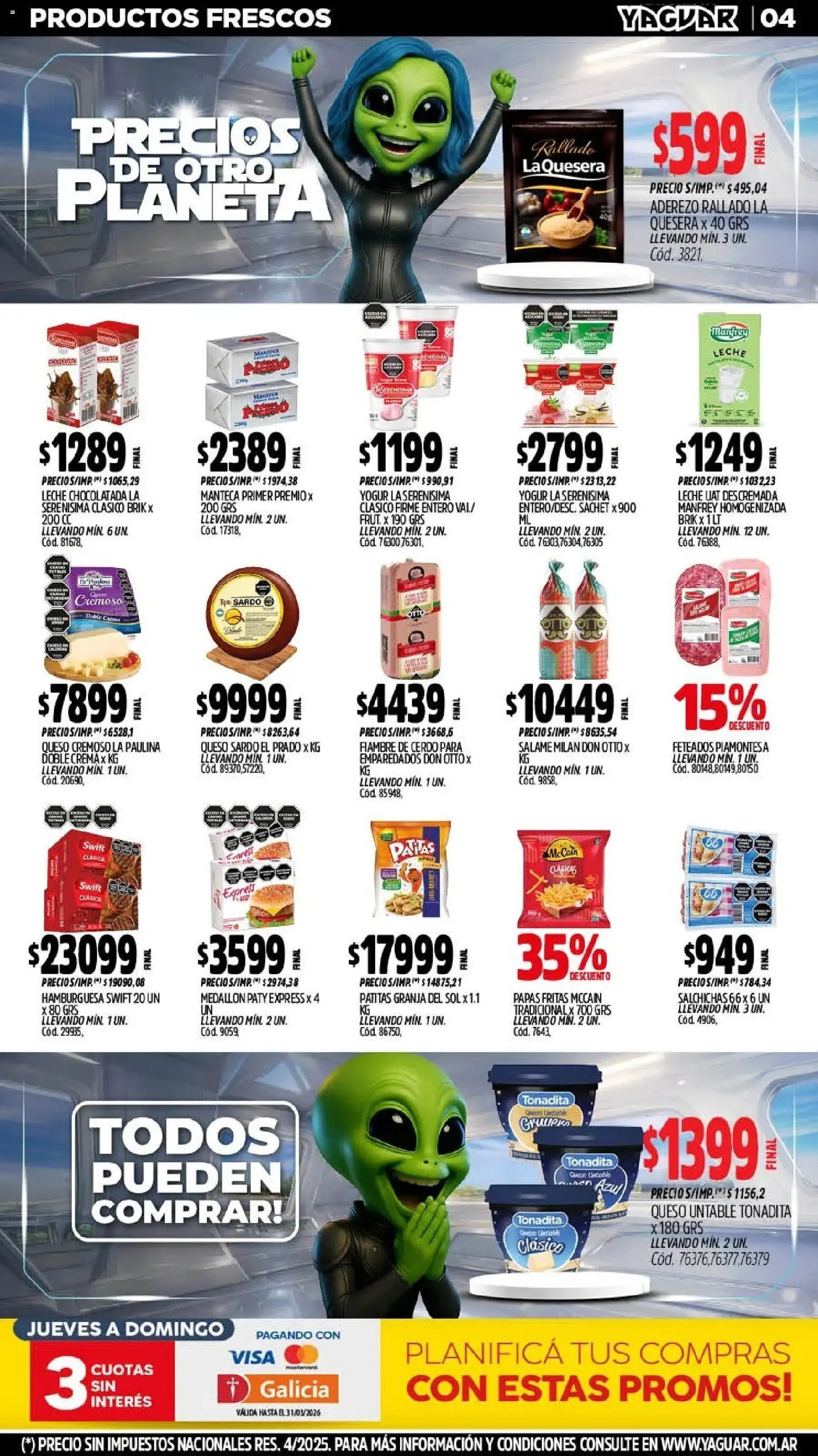 Yaguar - Oferta Semanal Chaco │ válido desde el 09.03.2026 | Página: 4 | Productos: Leche, Queso, Chocolatada, Salame