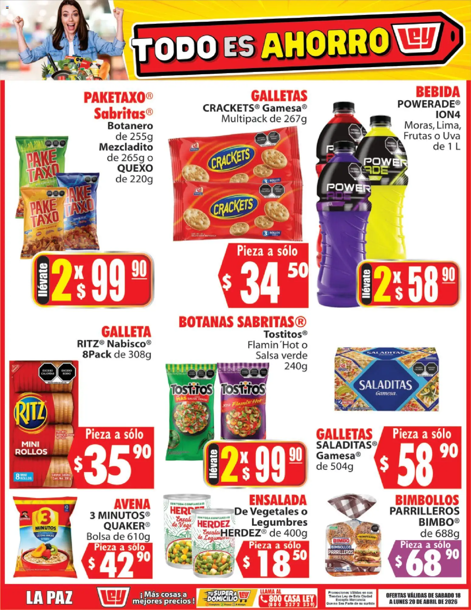 Nuevas ofertas de Casa Ley válidas en toda la República Mexicana desde el 18.04.2026. ¡Encuentra las mejores ofertas en Casa Ley folleto Todo es ahorro! | Página: 3 | Productos: Avena, Bolsa, Galletas, Ensalada