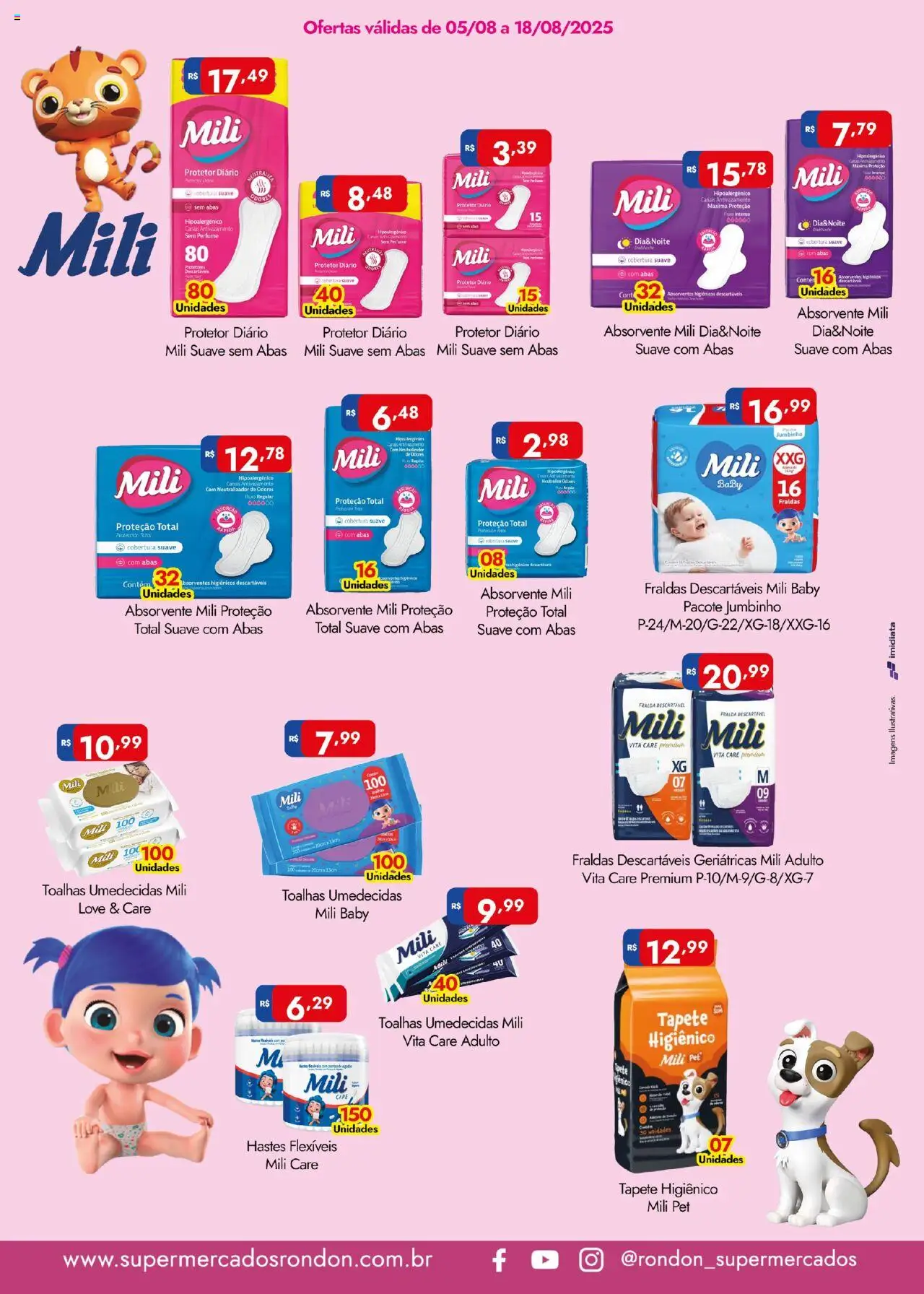 Supermercados Rondon Folheto - válido de 05.08.2025 | Página: 2 | Produtos: Perfume, Tapete, Fraldas, Absorvente