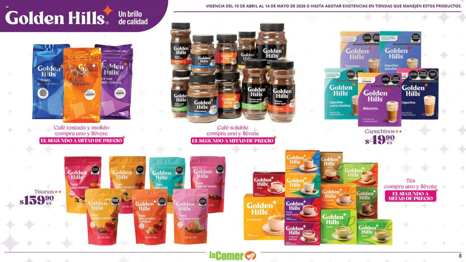 Nuevas ofertas de La Comer válidas en toda la República Mexicana desde el 10.04.2026. ¡Encuentra las mejores ofertas en La Comer folleto Golden Hills! | Página: 8 | Productos: Crema, Manzana, Brillo, Kiwi