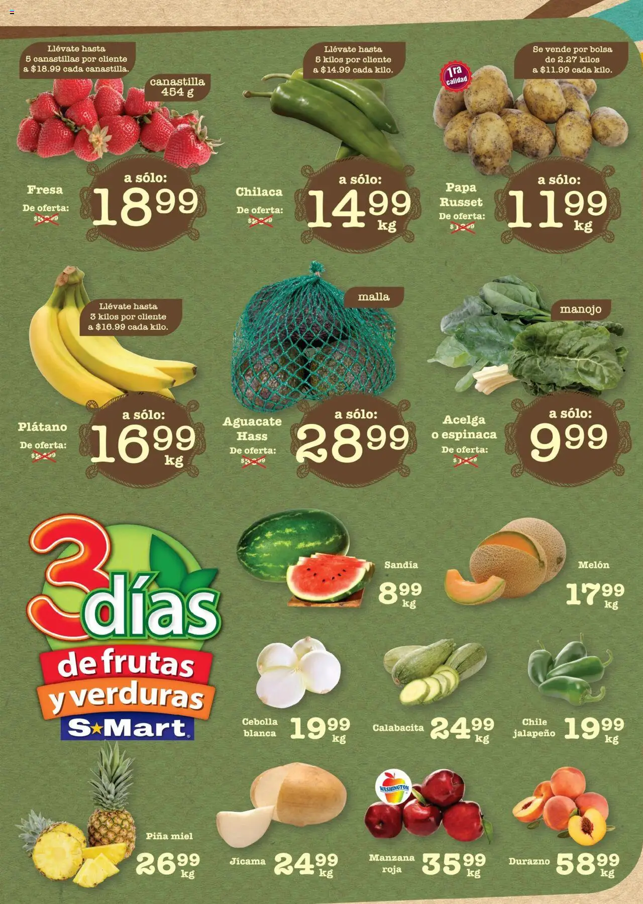 Nuevas ofertas de S-Mart válidas en toda la República Mexicana desde el 29.07.2025. ¡Encuentra las mejores ofertas en S-Mart - Folleto! | Página: 1 | Productos: Sandía, Bolsa, Piña, Malla