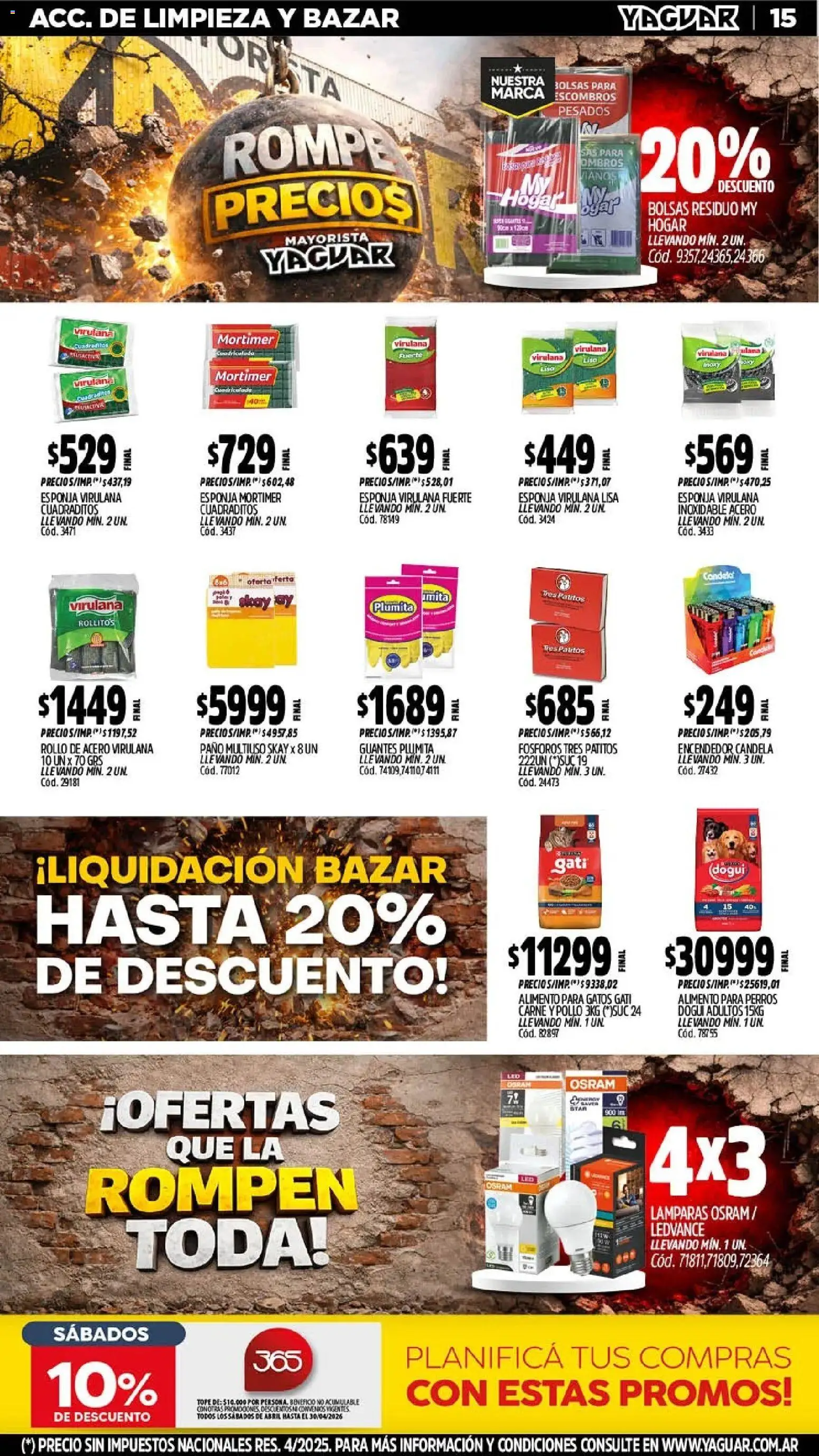 Yaguar - Oferta Semanal Santa Fé │ válido desde el 20.04.2026 | Página: 15 | Productos: Fósforos, Encendedor, Esponja, Guantes