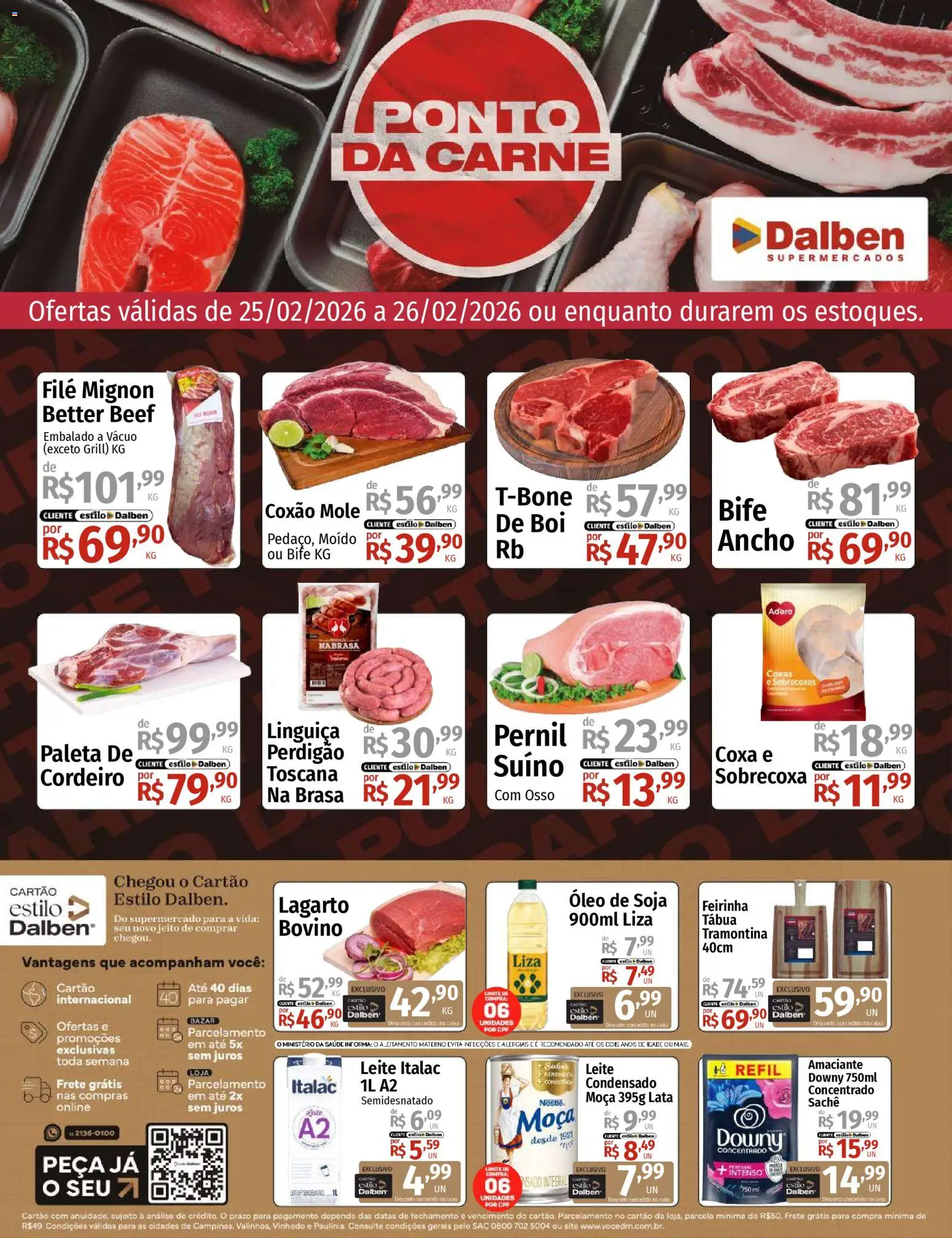 Supermercado Dalben Folheto - válido de 25.02.2026 | Página: 1 | Produtos: Filé mignon, Leite, Carne, Tábua
