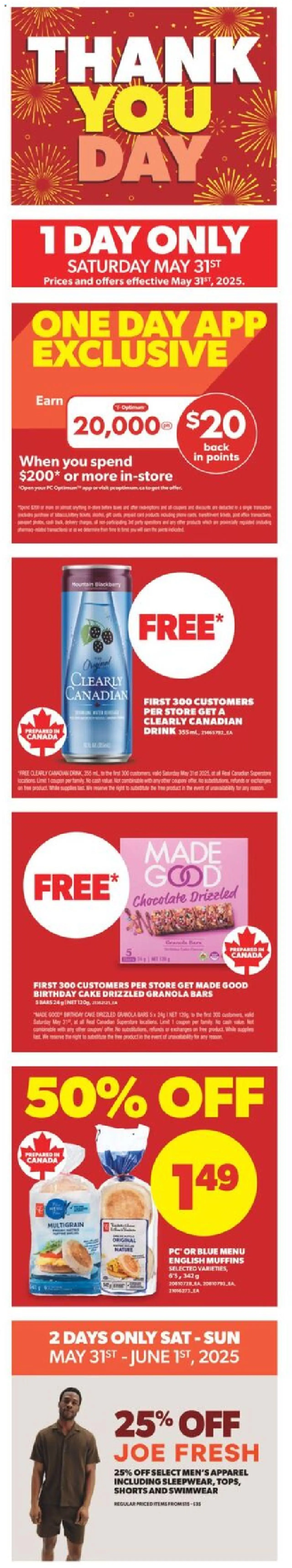 Real Canadian Superstore flyer valid from 29.05.2025 | Page: 1 | Products: PC, Chocolate, Shorts