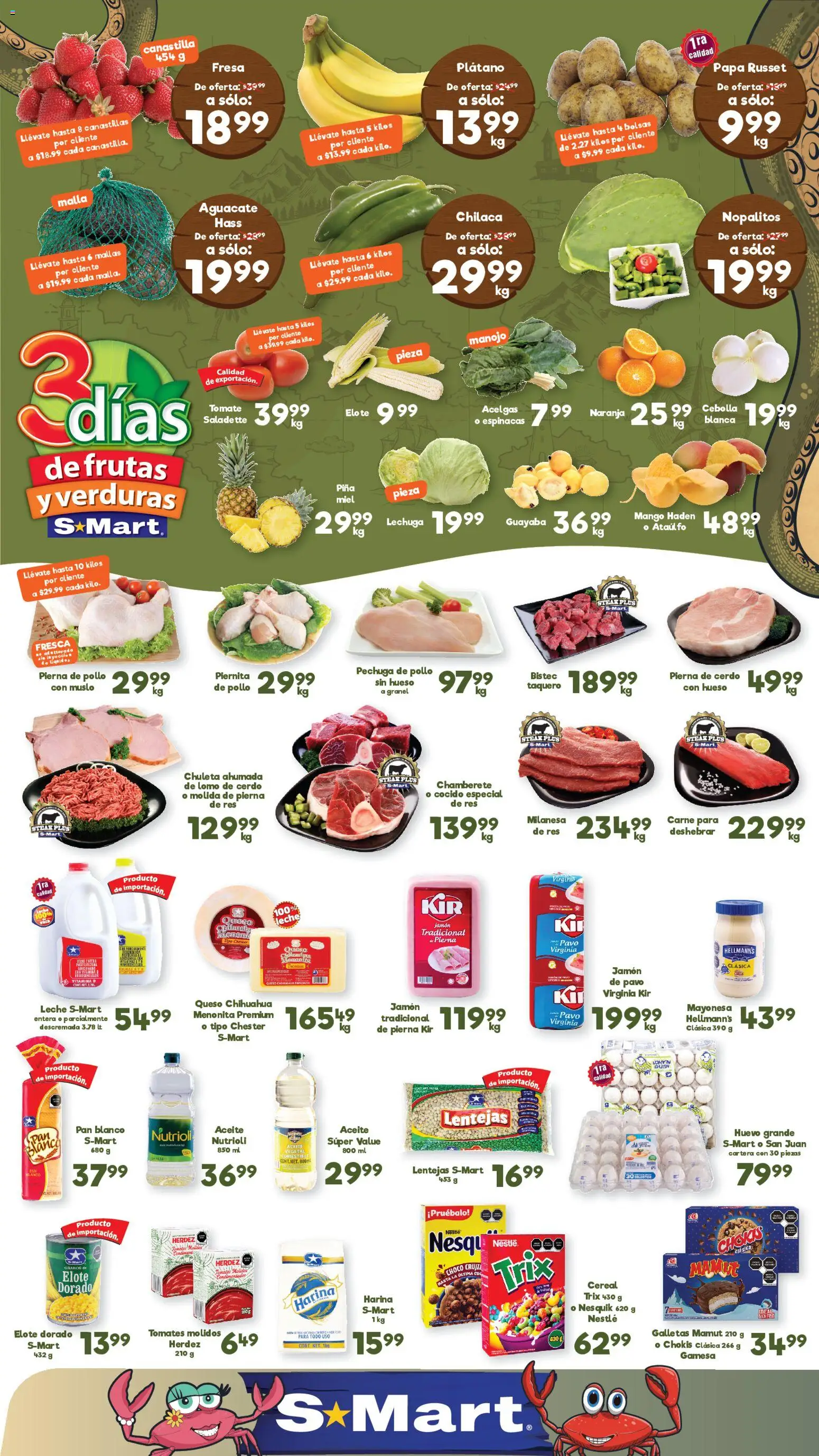 Nuevas ofertas de S-Mart válidas en toda la República Mexicana desde el 03.03.2026. ¡Encuentra las mejores ofertas en S-Mart folleto! | Página: 1 | Productos: Pollo, Tomate, Pan, Cerdo
