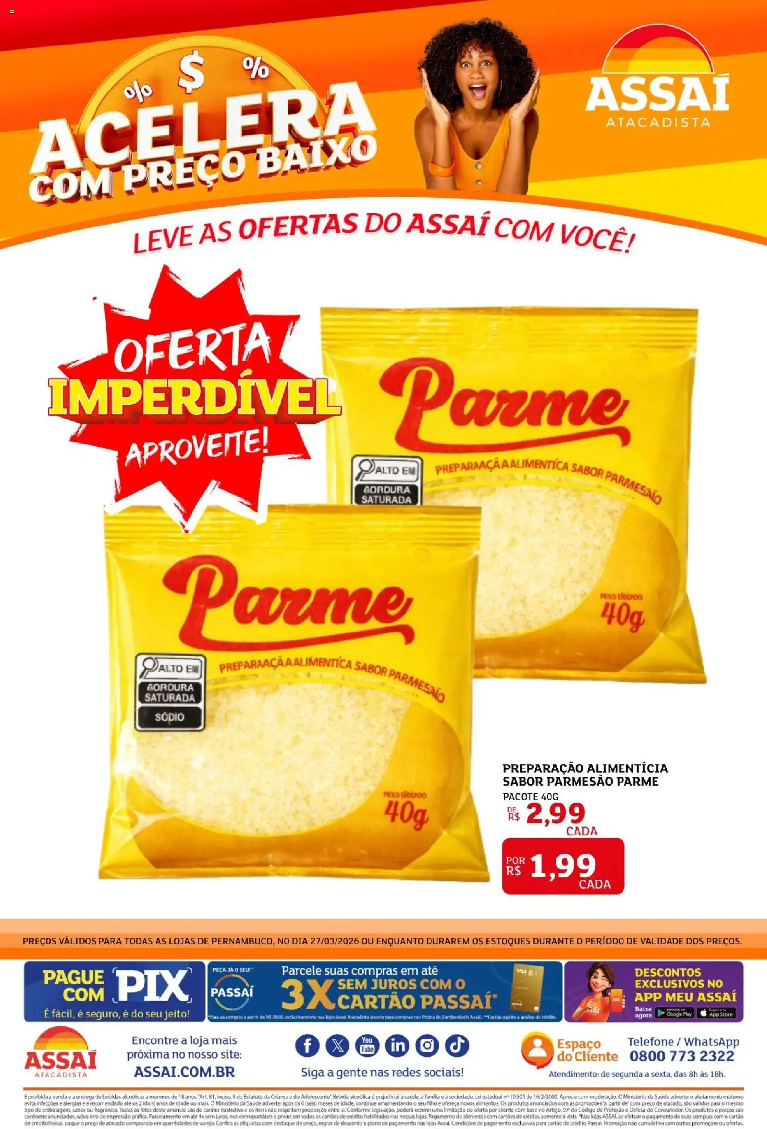 Assaí Atacadista Folheto - válido de 27.03.2026 | Página: 1 | Produtos: Pneus, Parmesão, Baixo, Bebida