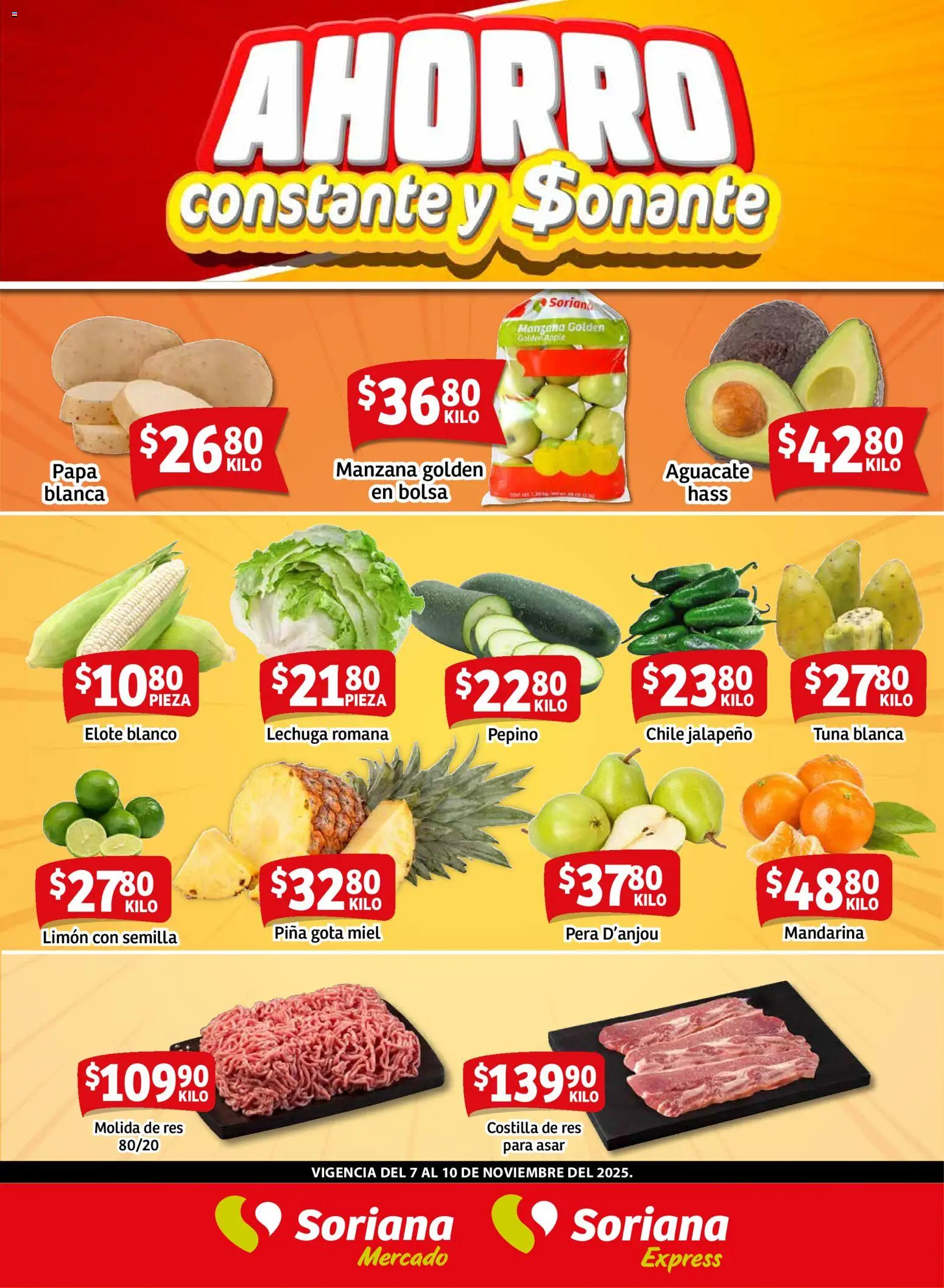 Nuevas ofertas de Soriana válidas en toda la República Mexicana desde el 07.11.2025. ¡Encuentra las mejores ofertas en Soriana - Fin de Semana Mercado: Ags, Nay, Jal, Qro, Col, Mich, Gto, Hgo, Tlax, Mor, Pue, Gro, Oax, Edo. de Mex, CDMX, Zac y SLP! | Página: 1 | Productos: Bolsa, Limón, Aguacate, Res