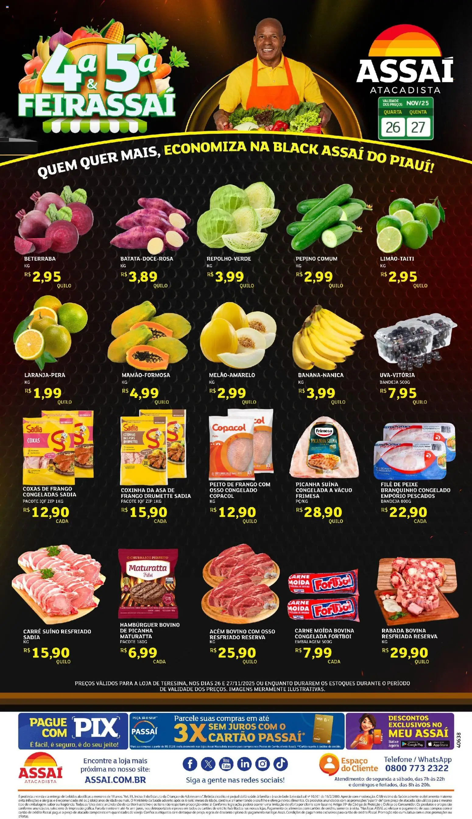 Assaí Atacadista Folheto - válido de 26.11.2025 | Página: 1 | Produtos: Picanha, Pneus, Carne, Telefone
