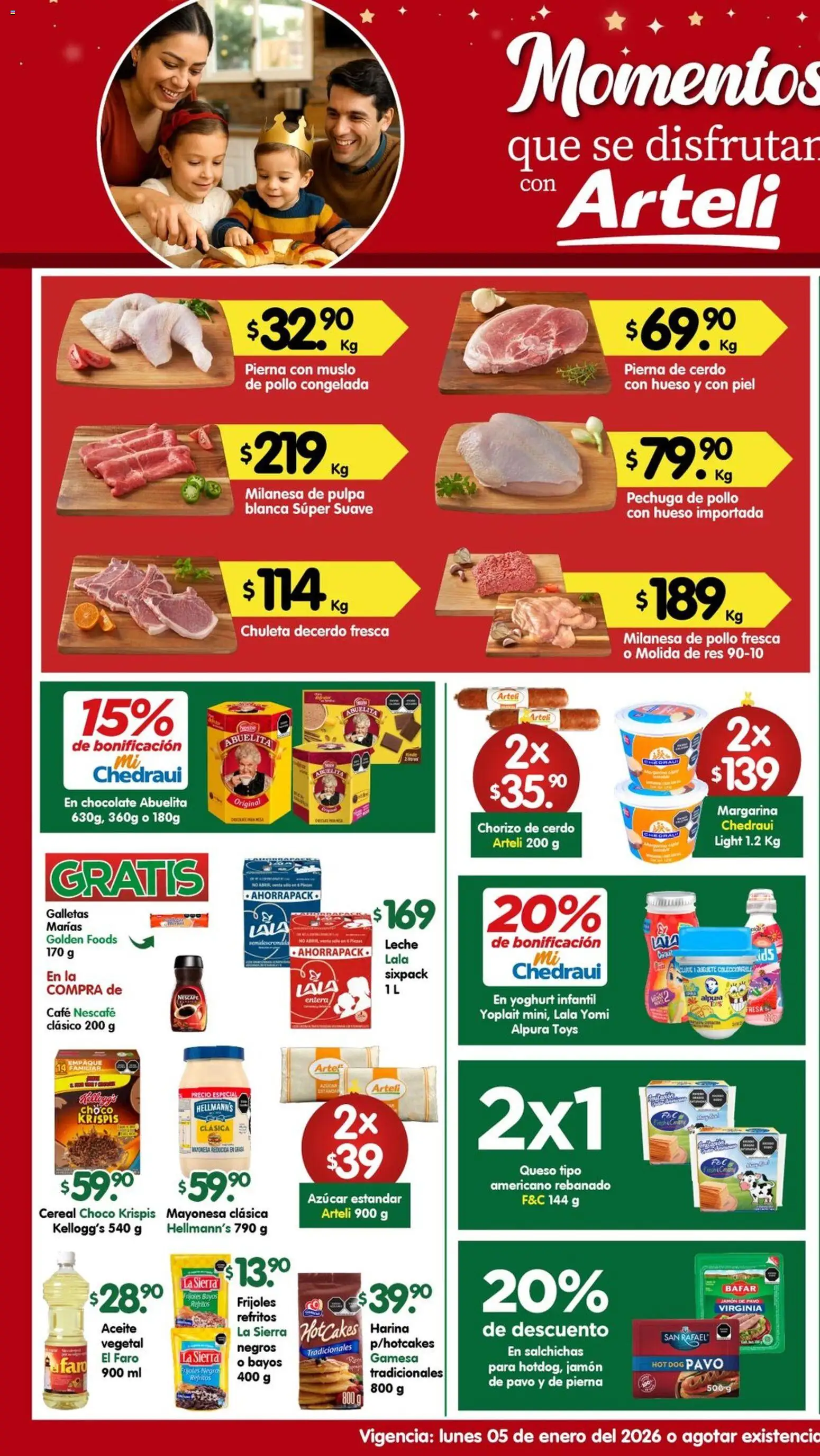 Nuevas ofertas de Arteli válidas en toda la República Mexicana desde el 05.01.2026. ¡Encuentra las mejores ofertas en Arteli folleto Valles! | Página: 1 | Productos: Harina, Café, Chorizo, Margarina