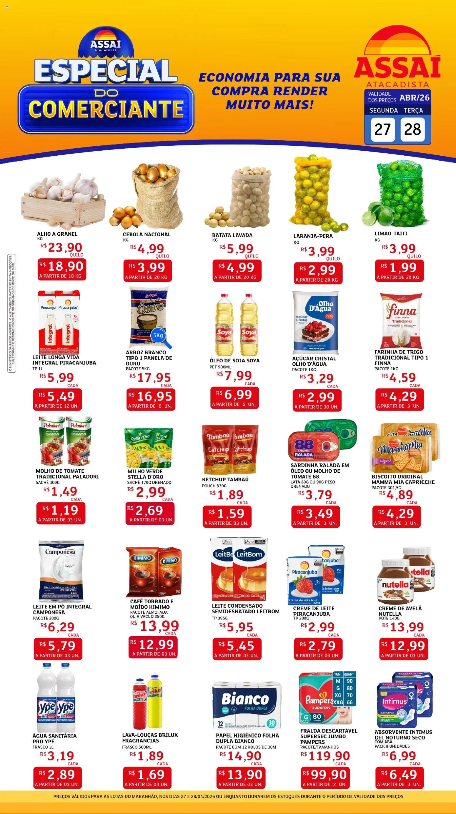 Assaí Atacadista Folheto - válido de 27.04.2026 | Página: 1 | Produtos: Pó, Almofada, Leite condensado, Creme de avelã
