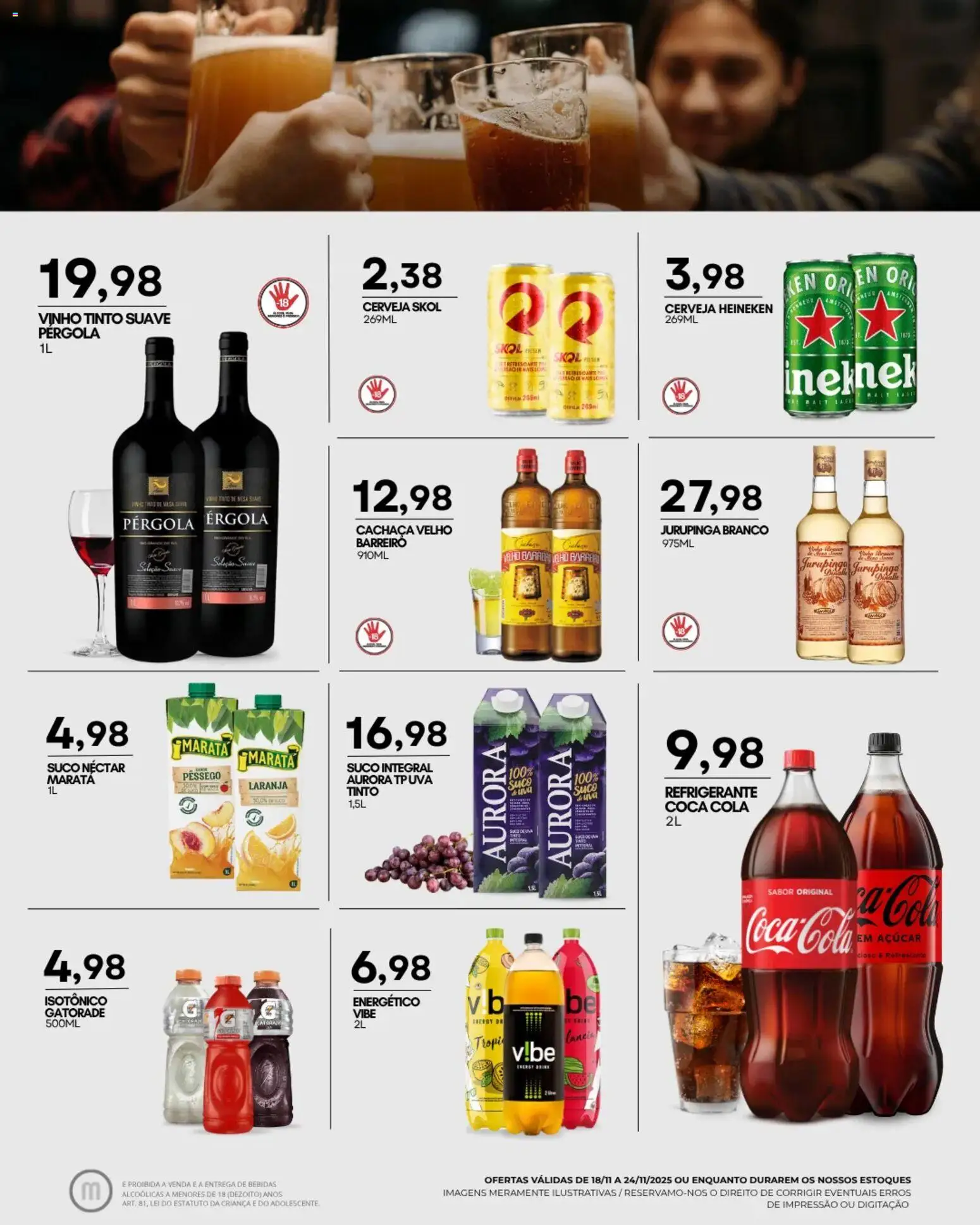 Mercadão Atacadista Folheto - válido de 18.11.2025 | Página: 10 | Produtos: Pêssego, Energético, Cola, Vinho