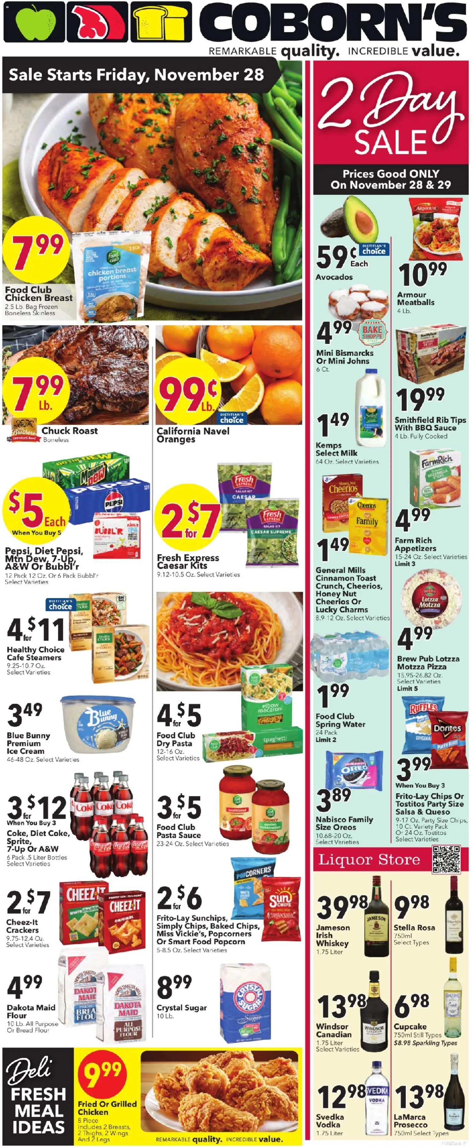 Weekly Coborn's Ad - valid from 28.11.2025 | Page: 1 | Products: Pizza, Whiskey, Salad, Sauce