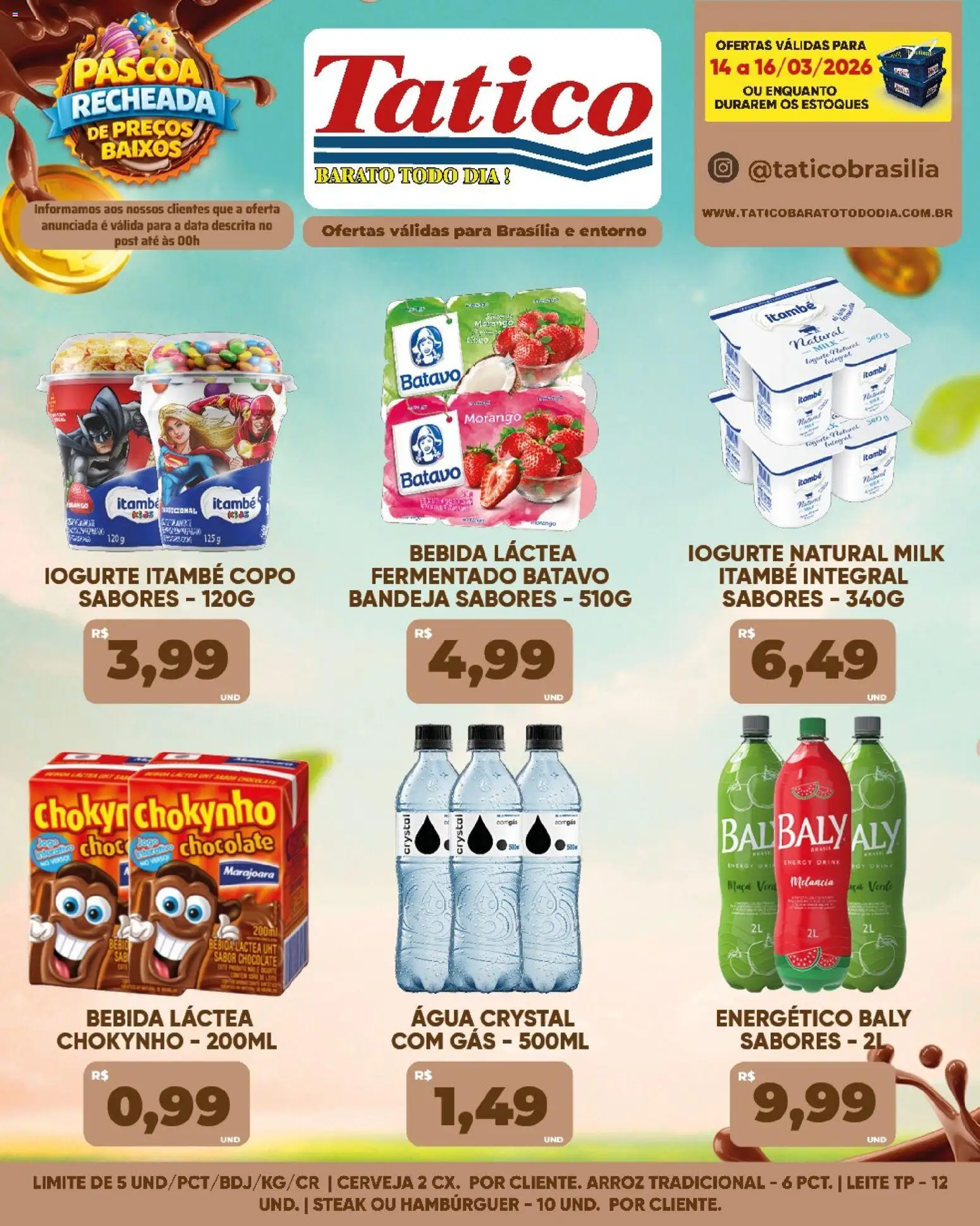 Tatico Folheto - válido de 14.03.2026 | Página: 13 | Produtos: Leite, Arroz, Hambúrguer, Bebida