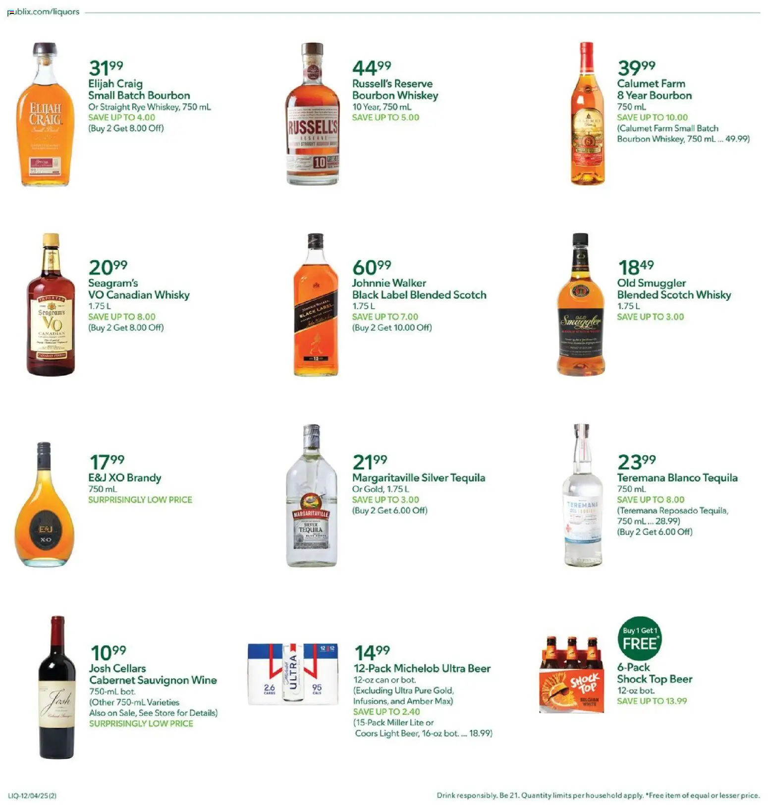 Publix Liquor - valid from 04.12.2025 | Page: 2 | Products: Beer, Bourbon, Whiskey, Shock