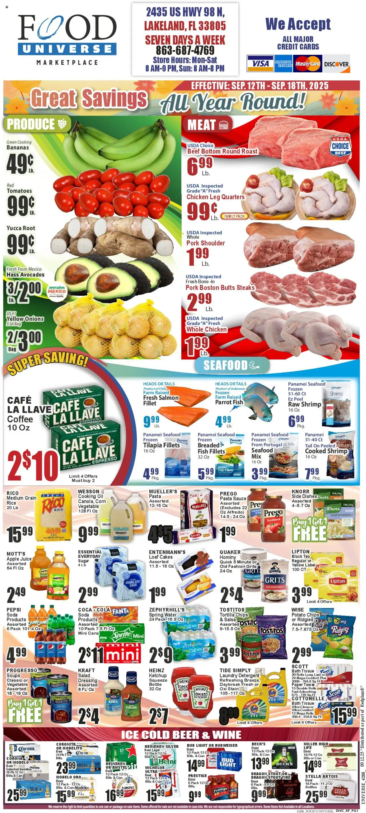 Food Universe Weekly Ad - valid from 12.09.2025 | Page: 1 | Products: Corn, Beer, Rice, Ketchup