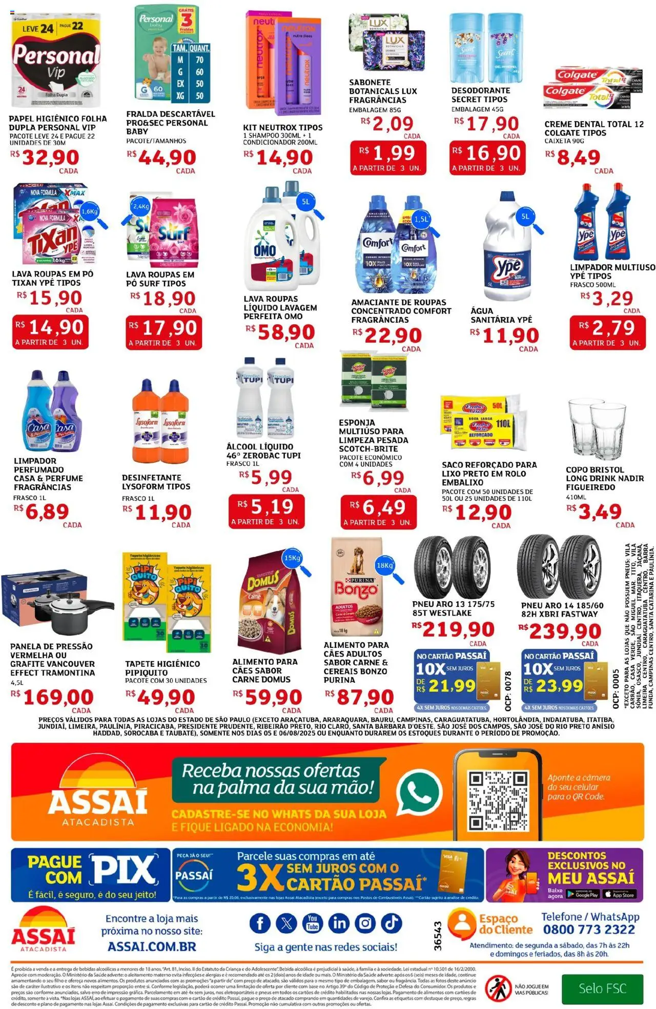 Assaí Atacadista Folheto - válido de 05.08.2025 | Página: 4 | Produtos: Shampoo, Pneus, Fraldas, Creme dental
