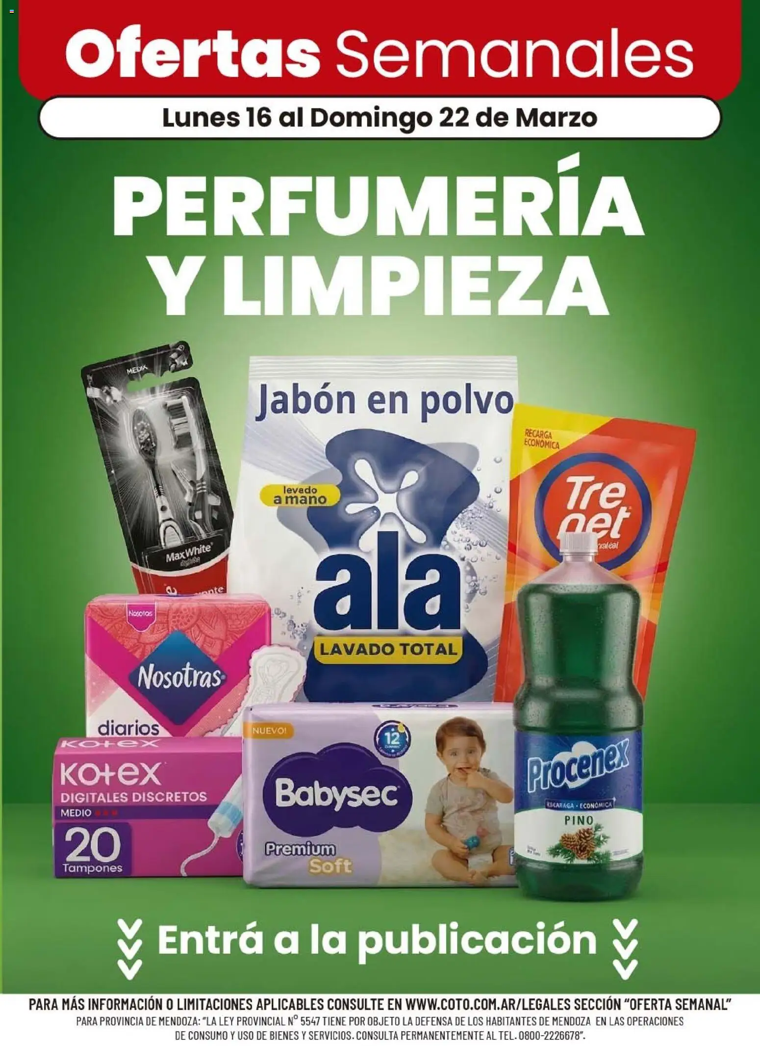 Coto - Ofertas PERFUMERÍA Y LIMPIEZA │ válido desde el 16.03.2026 | Página: 1 | Productos: Tampones, Polvo, Jabón, Jabón en polvo