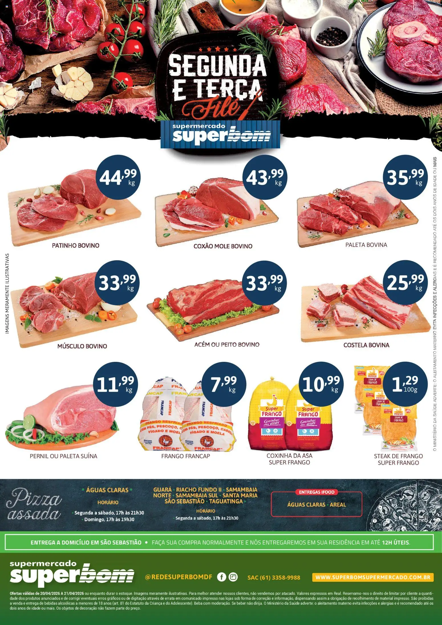 Superbom Folheto - válido de 20.04.2026 | Página: 1 | Produtos: Acém, Moela, Faca, Pizza
