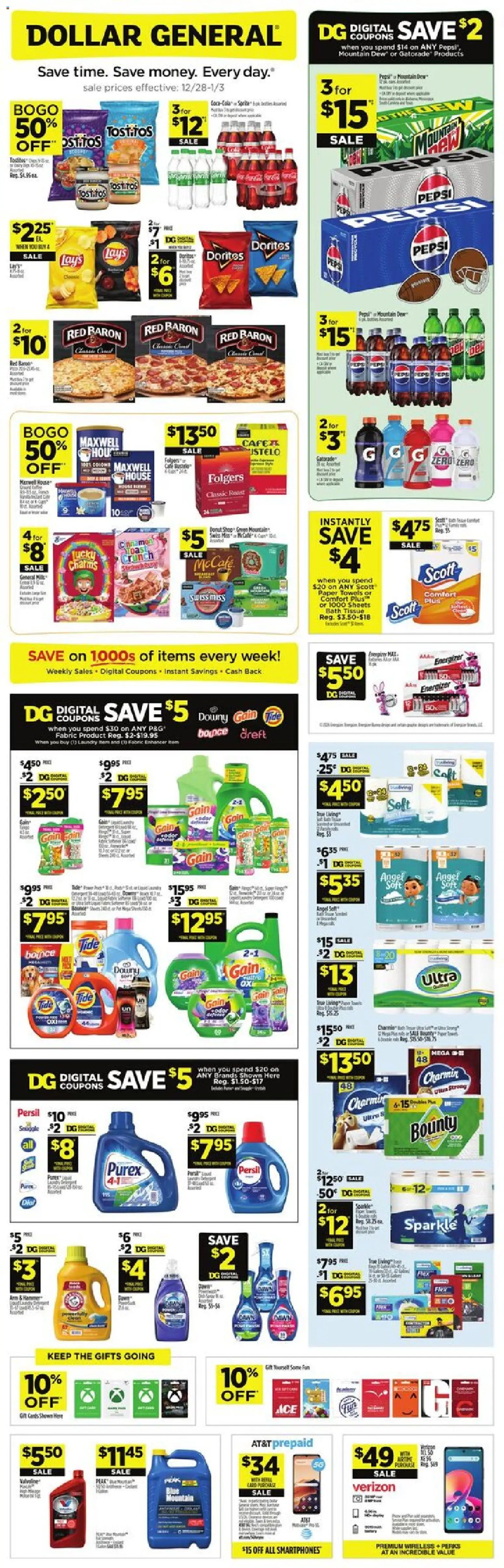 Dollar General Weekly Ad - valid from 28.12.2025 | Page: 1 | Products: Bath, Shorts