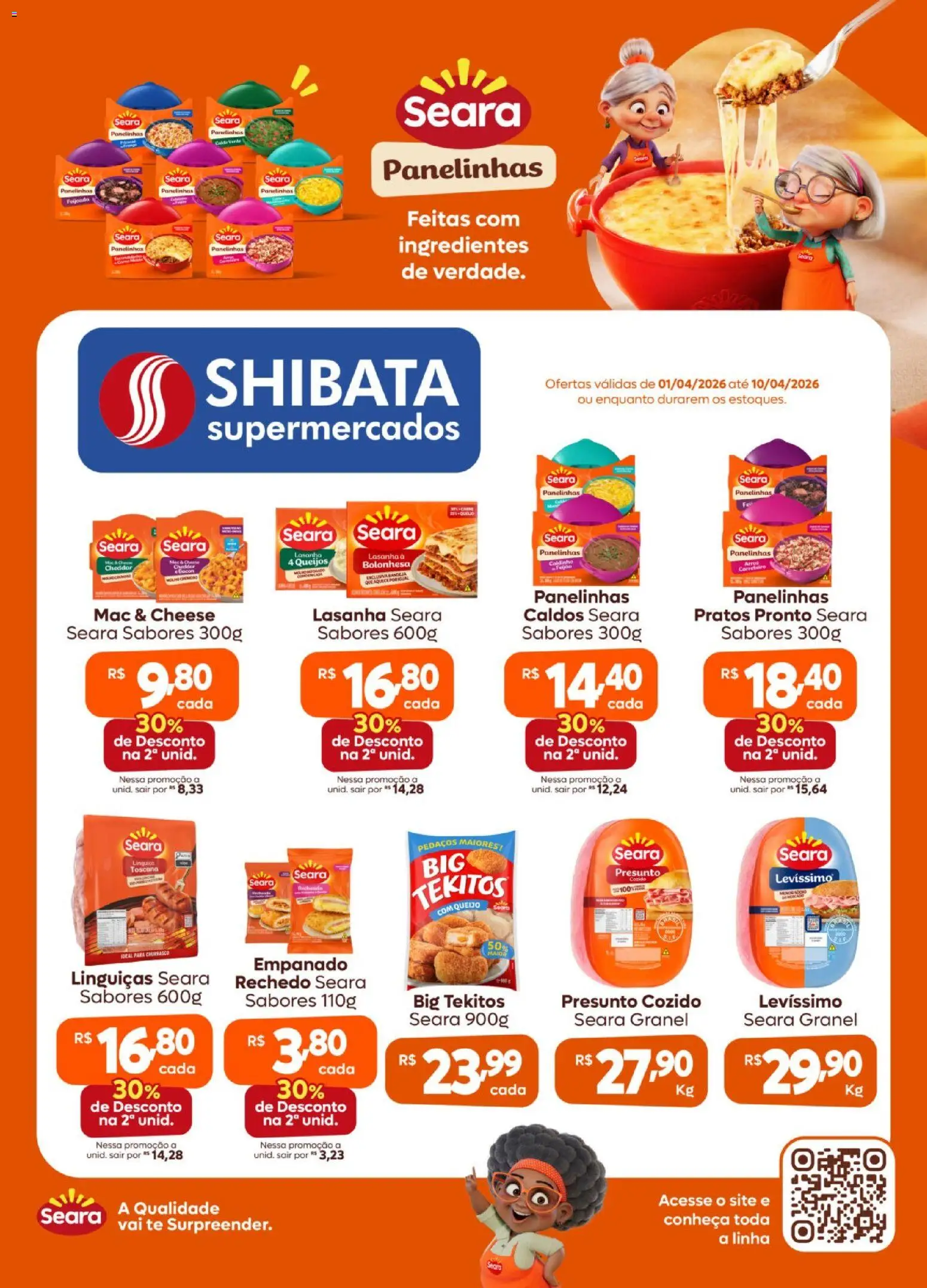 Shibata Folheto - válido de 01.04.2026 | Página: 1 | Produtos: Linguiça, Queijo, Presunto, Bandeja