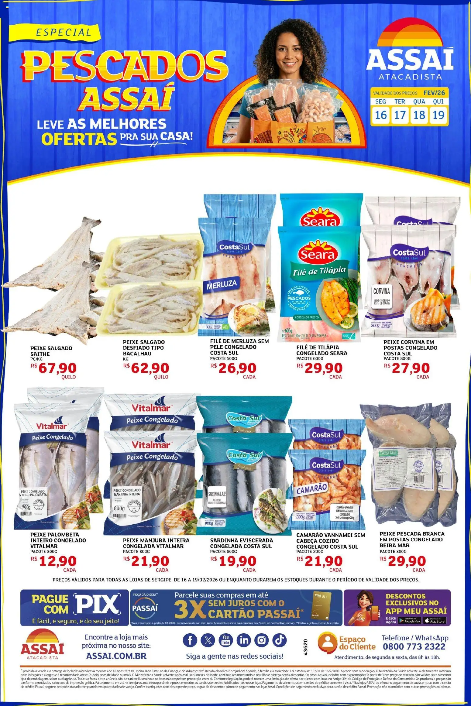 Assaí Atacadista Folheto - válido de 16.02.2026 | Página: 1 | Produtos: Bacalhau, Camarão, Peixe, Sardinha