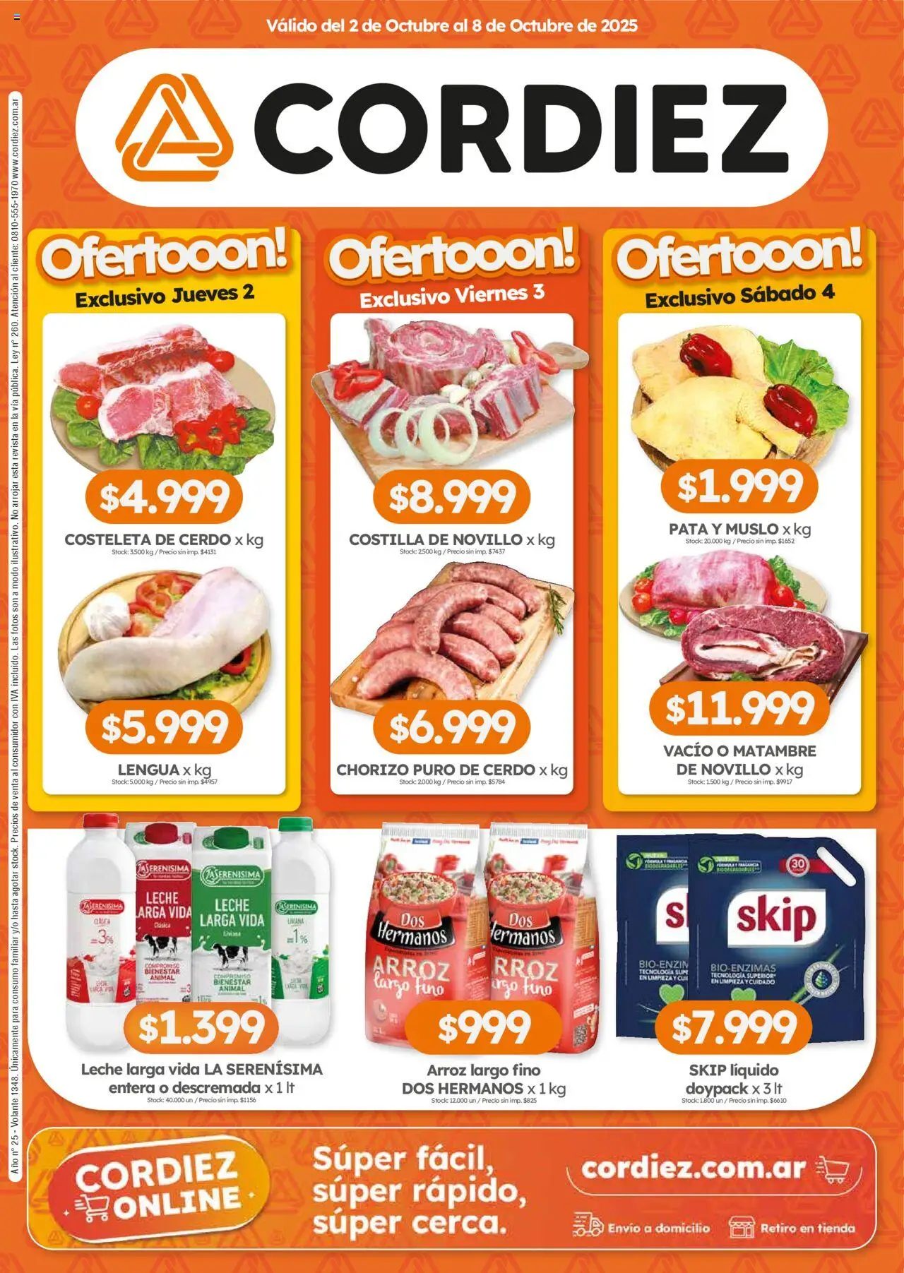 Cordiez ofertas │ válido desde el 02.10.2025 | Página: 1 | Productos: Leche, Chorizo, Cerdo, Arroz