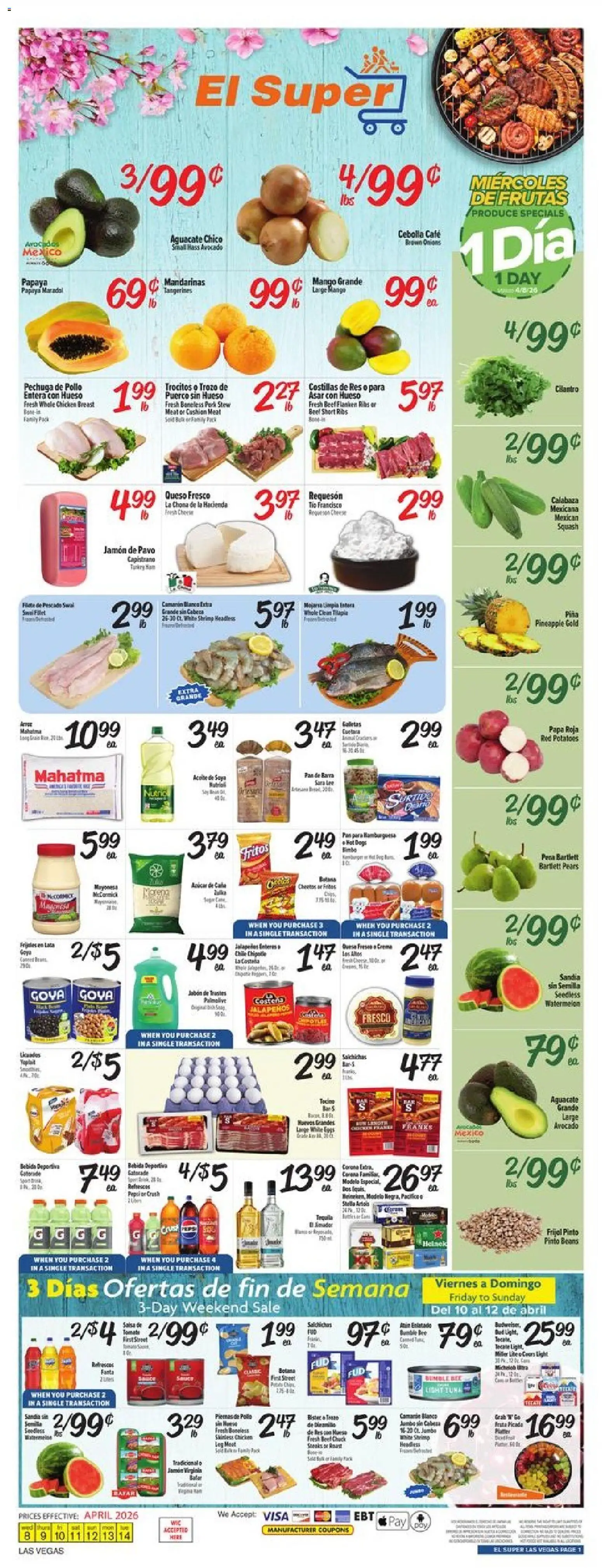 El Super Weekly Ad - NV - valid from 08.04.2026 | Page: 1 | Products: Pan, Cushion, Watermelon, Fan