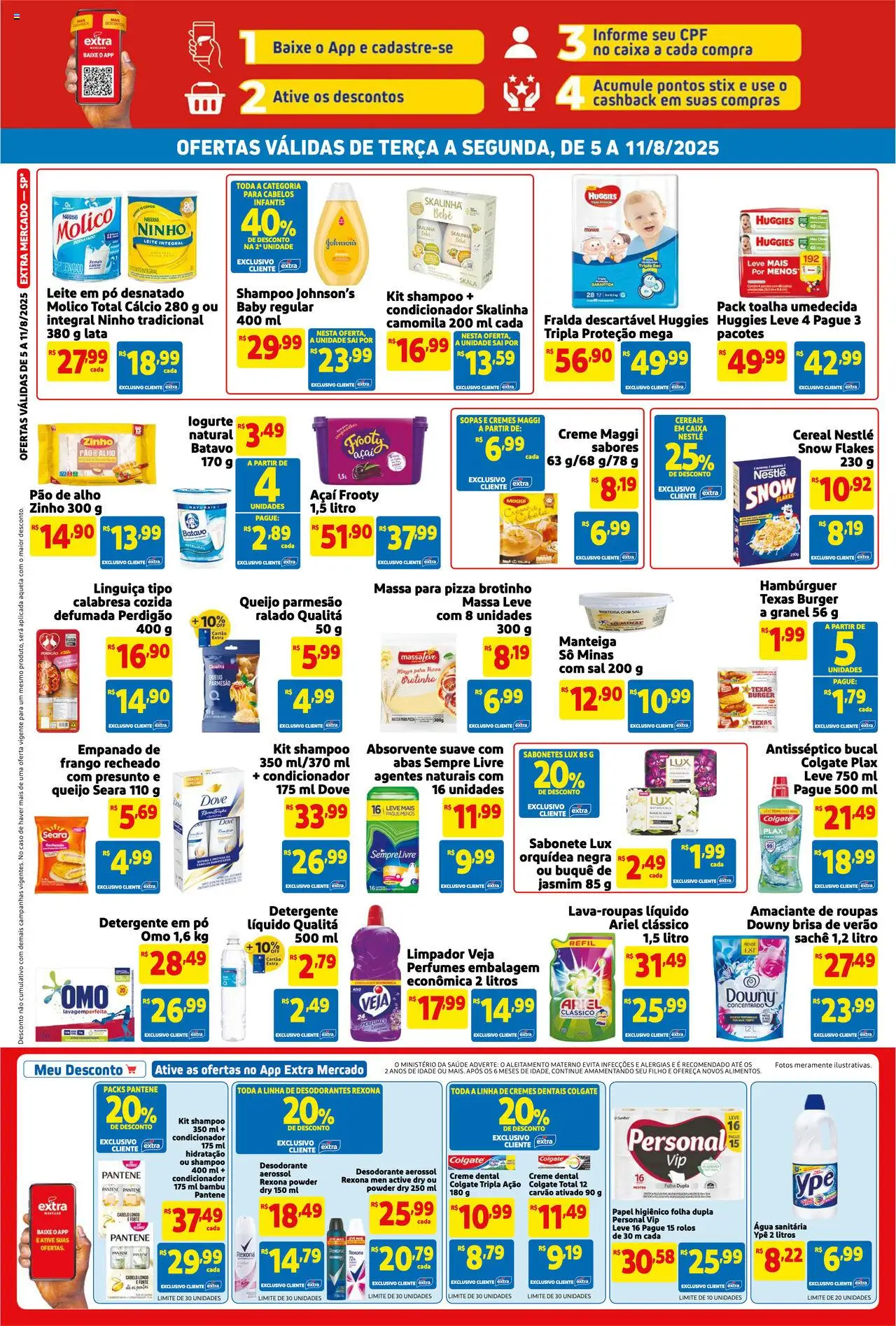 Extra Folheto - válido de 05.08.2025 | Página: 2 | Produtos: Linguiça, Sempre Livre, Amaciante, Leite em pó