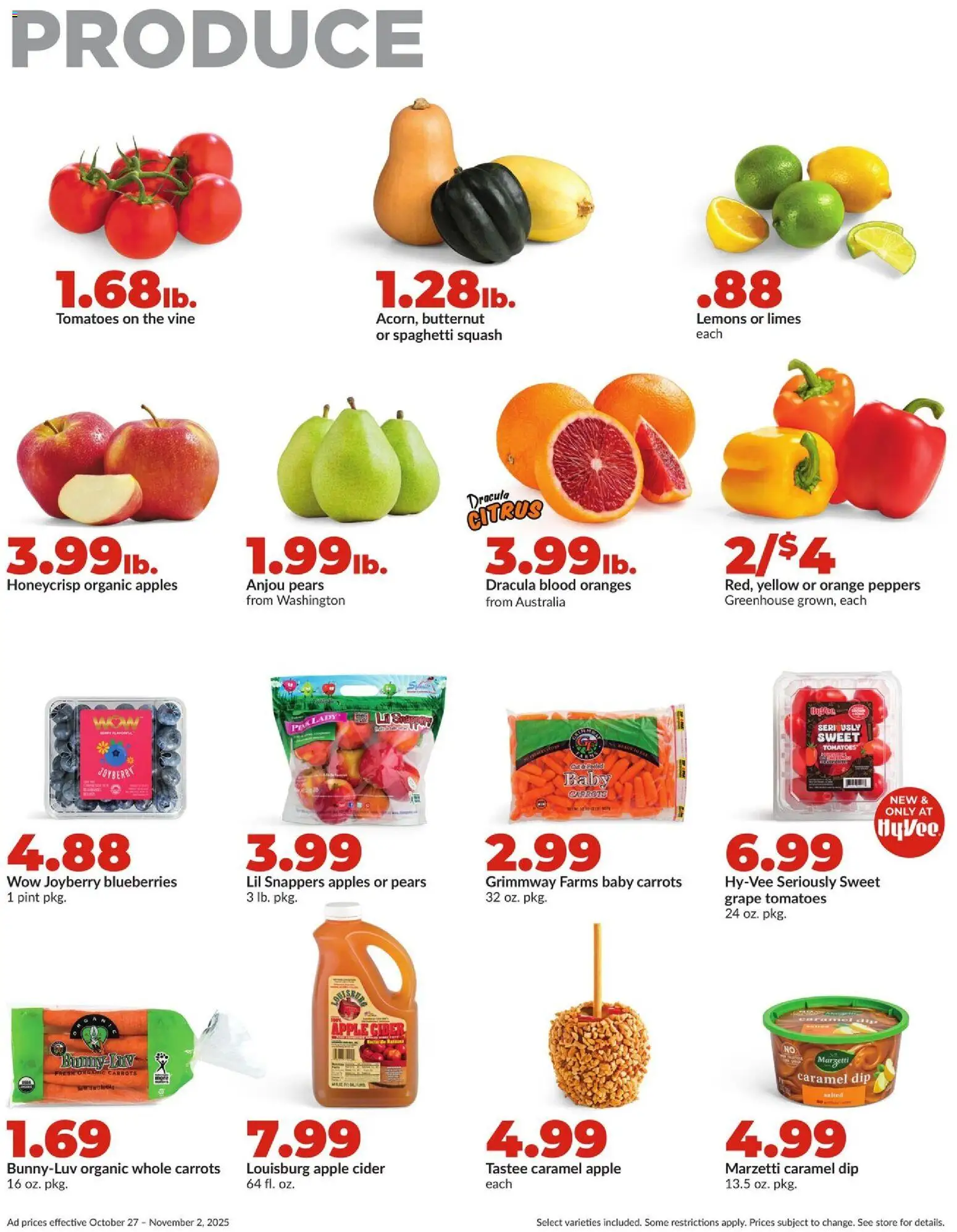 HyVee Weekly Ad - valid from 27.10.2025 | Page: 9 | Products: Cider, Peppers, Oranges, Blueberries