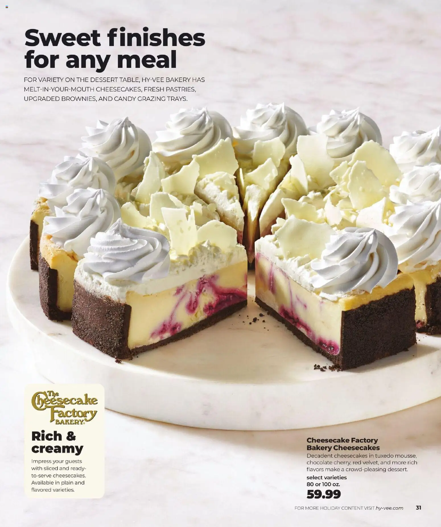 HyVee Holiday Entertaining - valid from 10.11.2025 | Page: 33 | Products: Bakery, Chocolate, Cheesecake