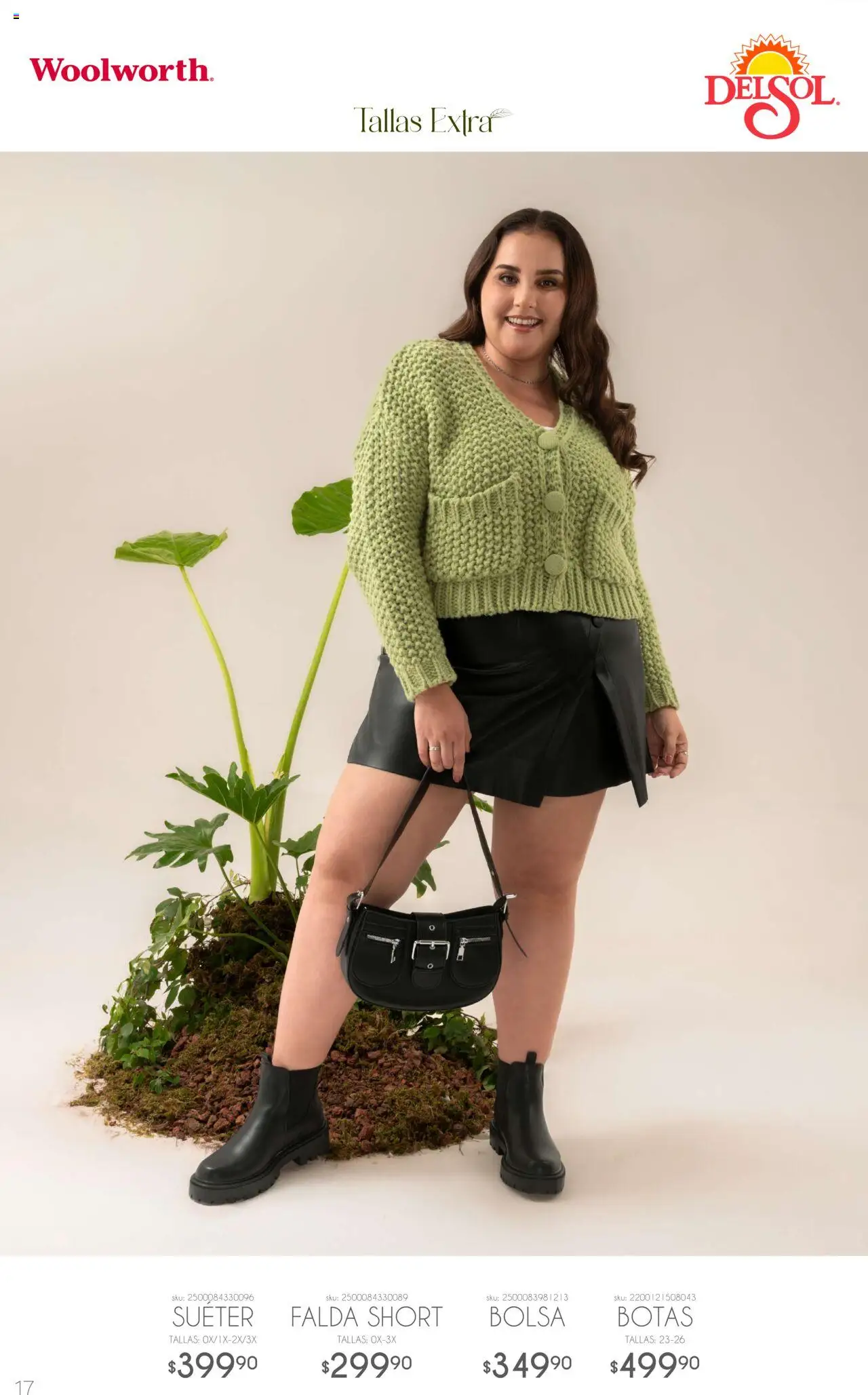 Nuevas ofertas de Del Sol y Woolworth válidas en toda la República Mexicana desde el 06.10.2025. ¡Encuentra las mejores ofertas en Del Sol y Woolworth - Catálogo Luce El Otoño! | Página: 17 | Productos: Botas, Bolsa, Falda, Short
