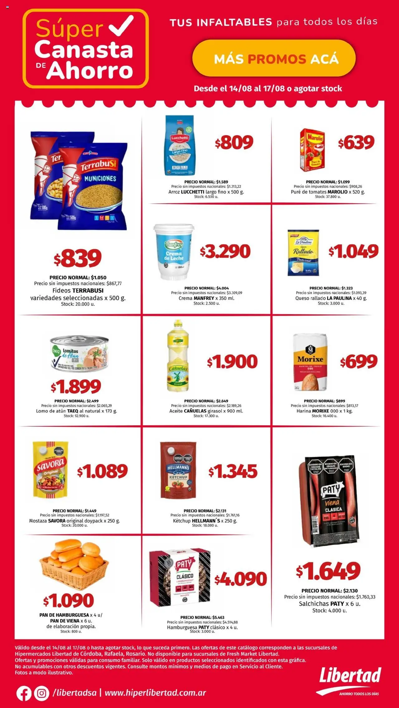 Hipermercado Libertad -Canasta - CENTRO │ válido desde el 14.08.2025 | Página: 1 | Productos: Aceite, Leche, Queso, Fideos