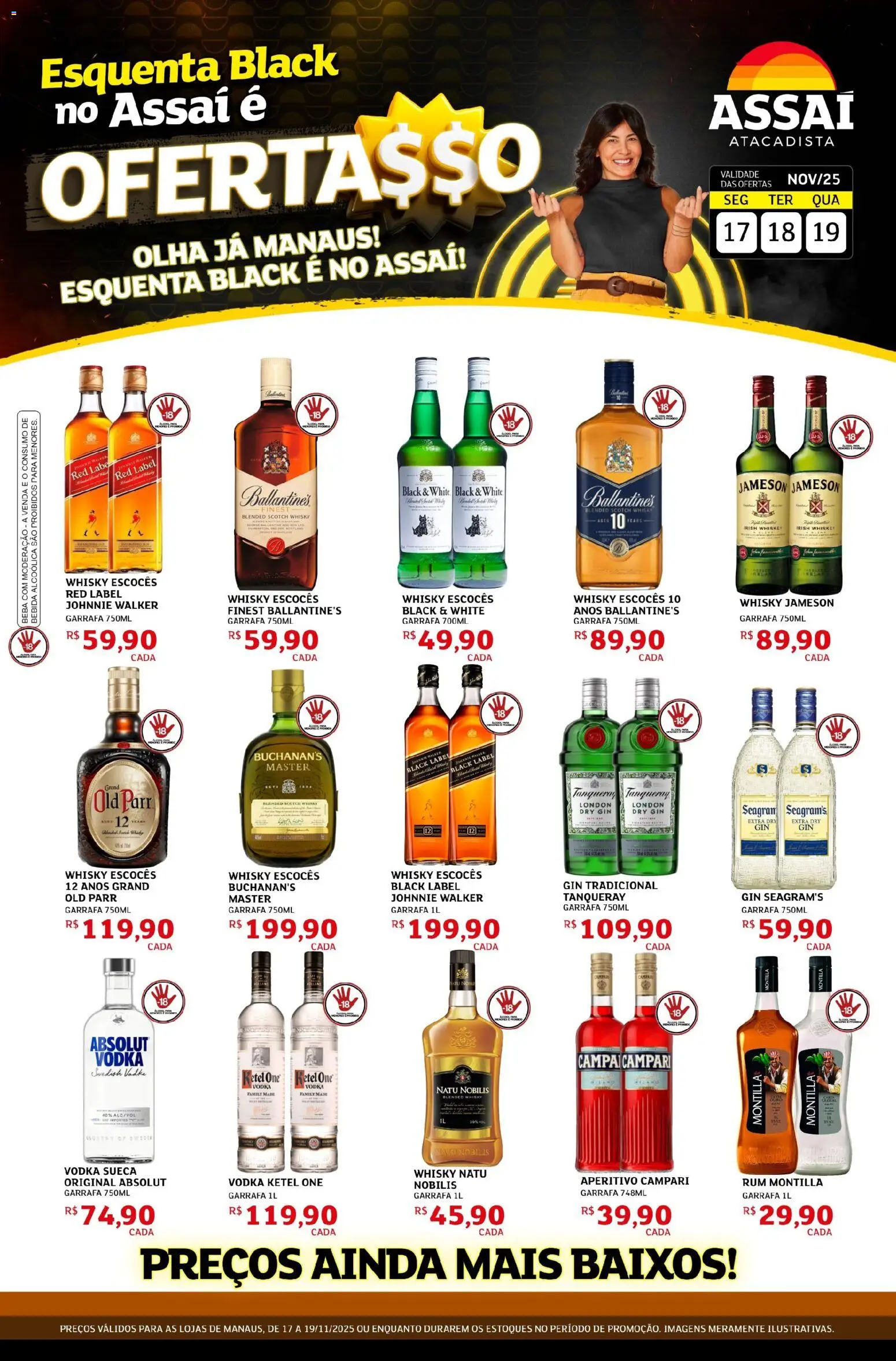 Assaí Atacadista Folheto - válido de 17.11.2025 | Página: 1 | Produtos: Whisky, Vodka, Bebida, Campari